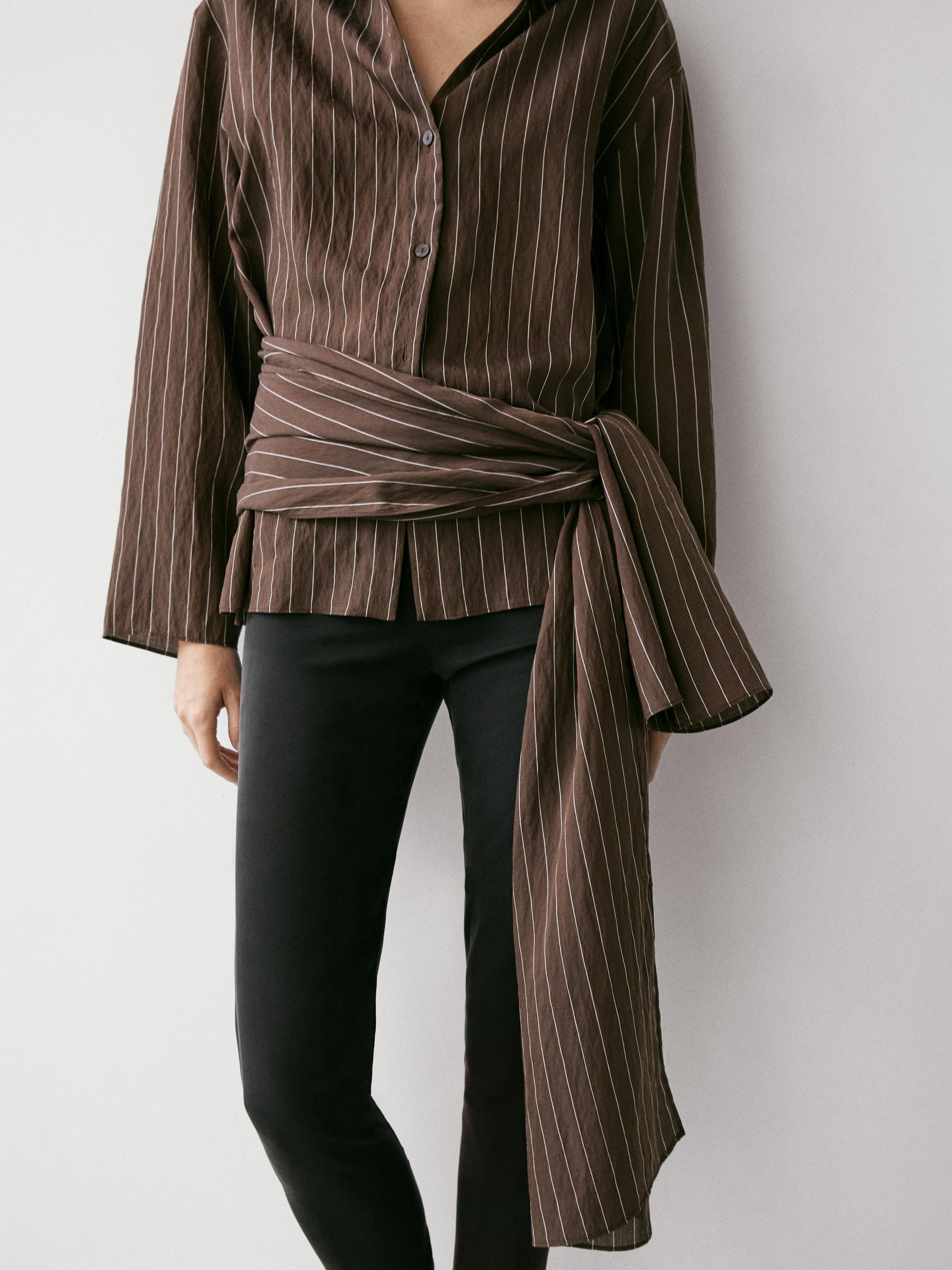 Striped shirt with scarf detail — BROWN