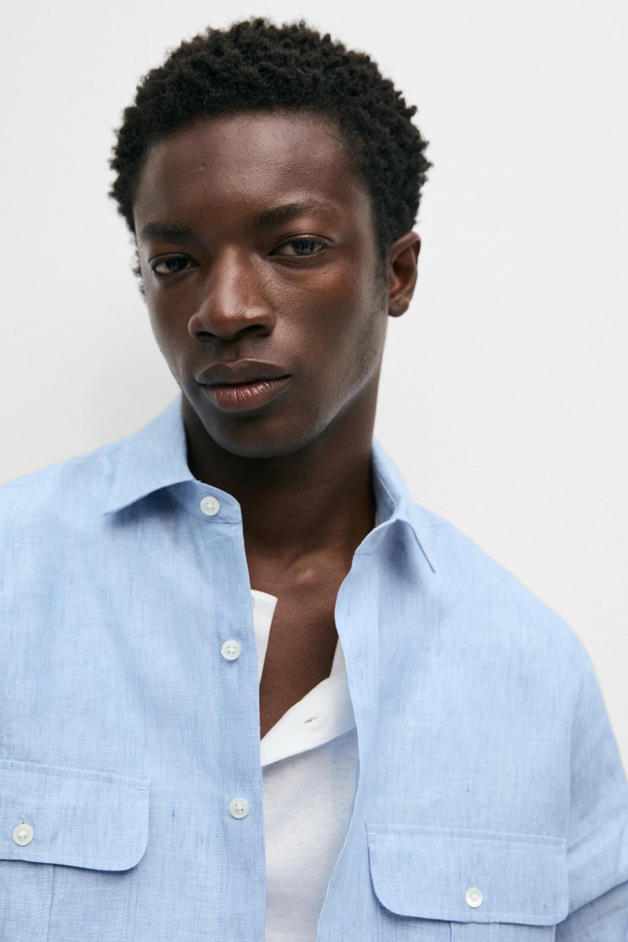 100% Linen Regular Fit Shirt — BLUE