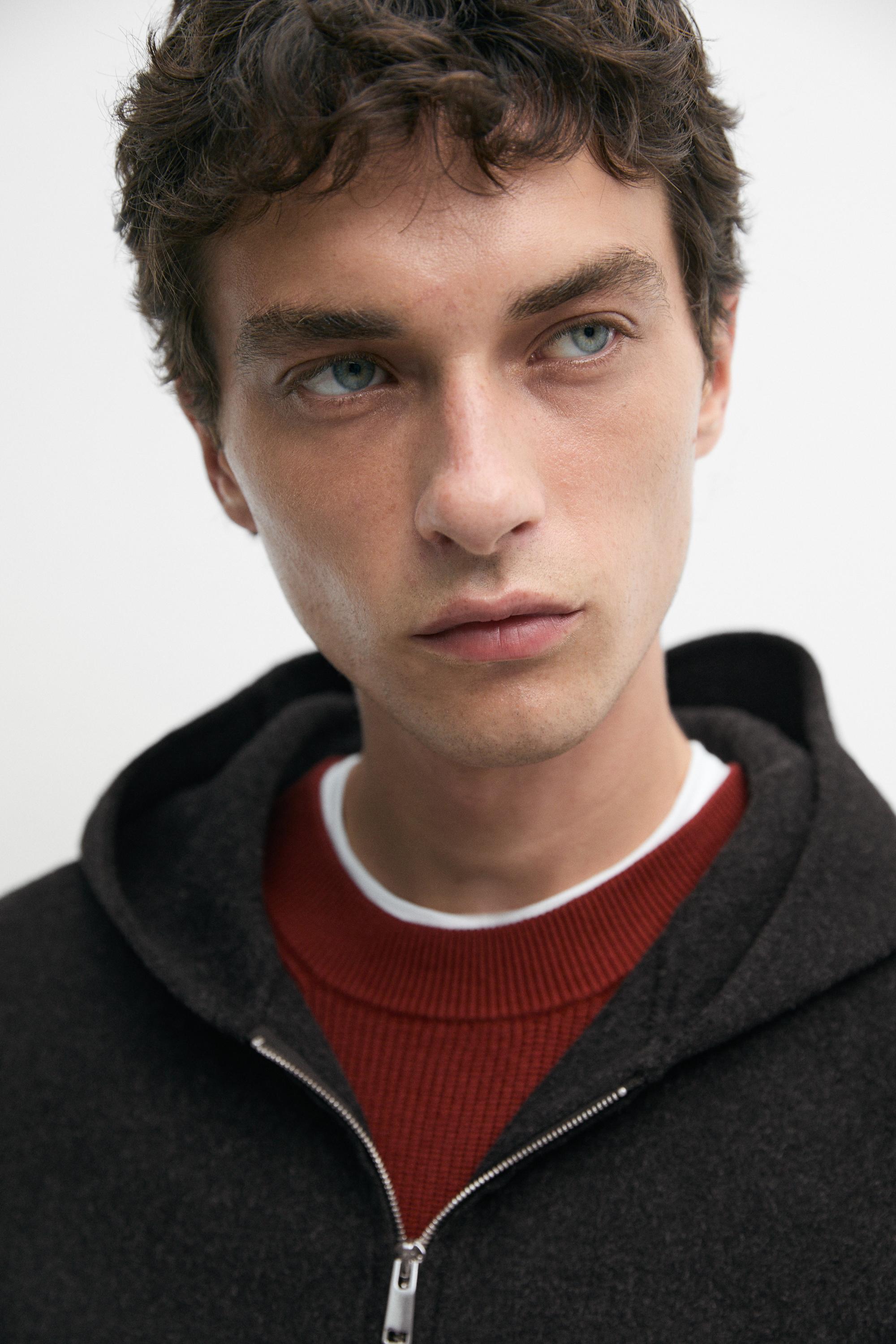 Wool blend double-knit hooded jacket — CHARCOAL