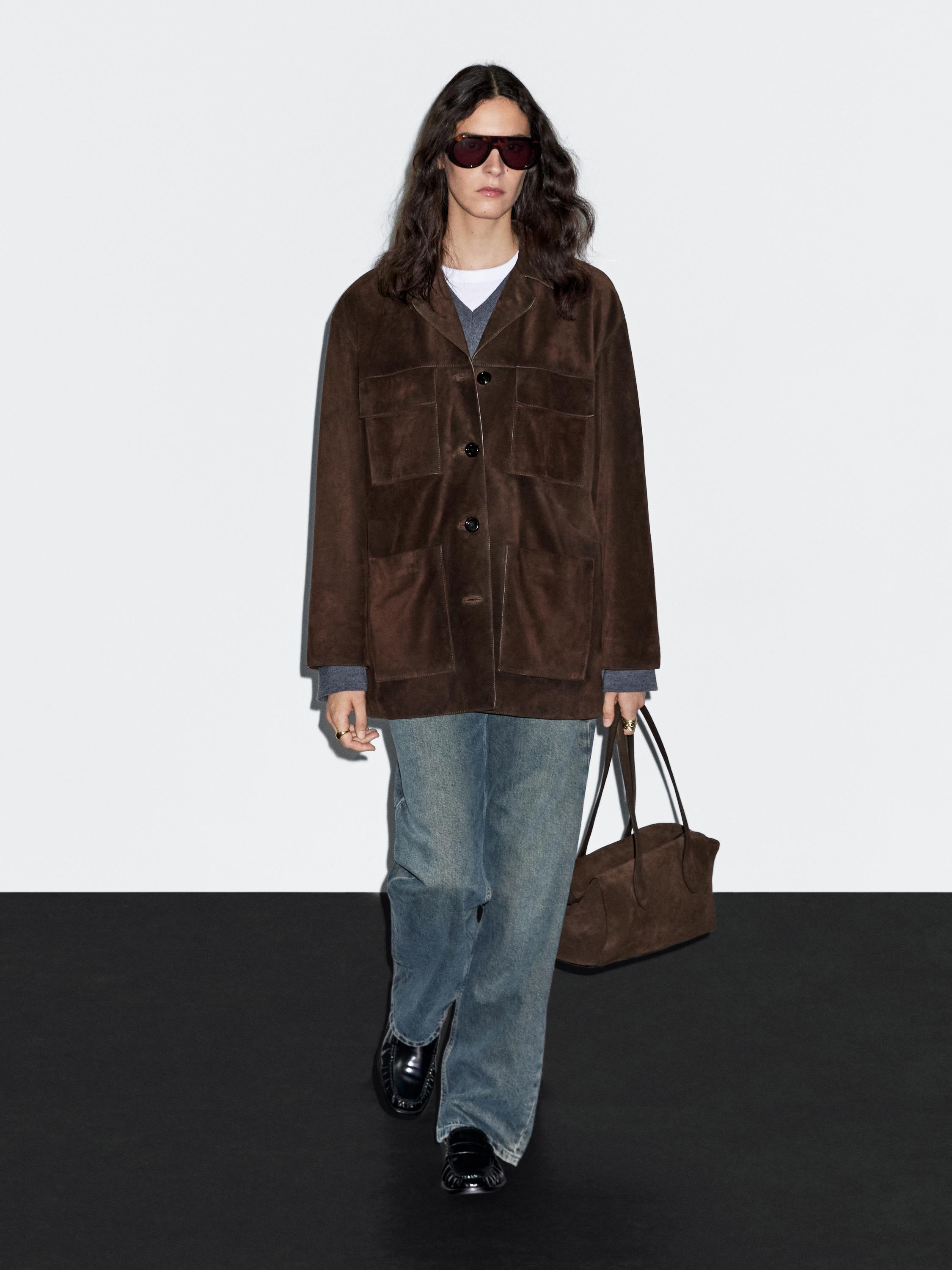 Raupjas zamšādas jaka ar kabatām