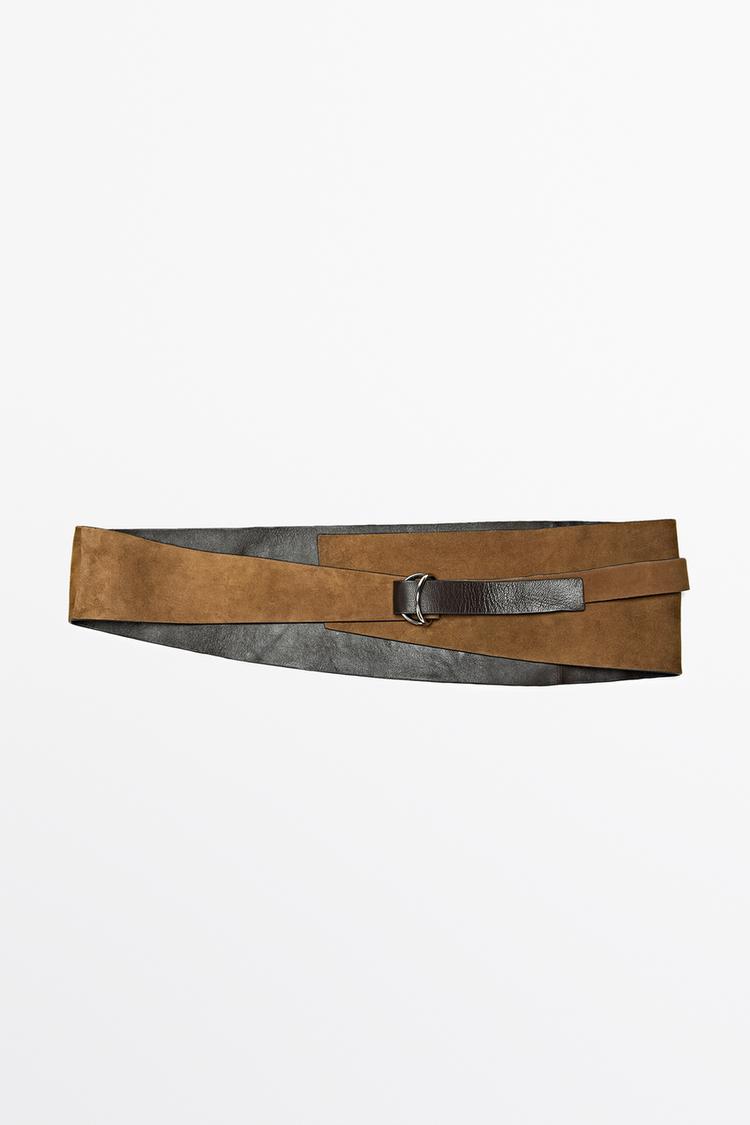 Split leather sash belt — SAND