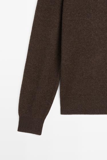 Knit 100% cashmere round neck sweater — BROWN MARL 7