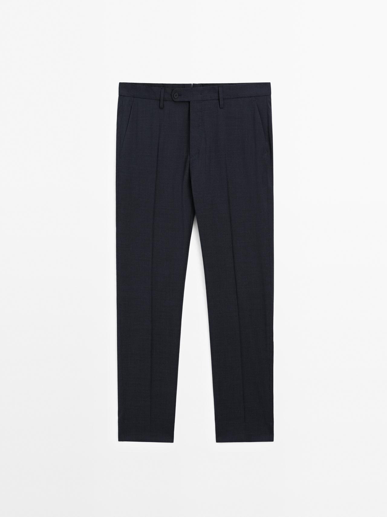 Massimo Dutti - Herre - Habitbukser Med Hanefjedsmønster - Marineblå - 44