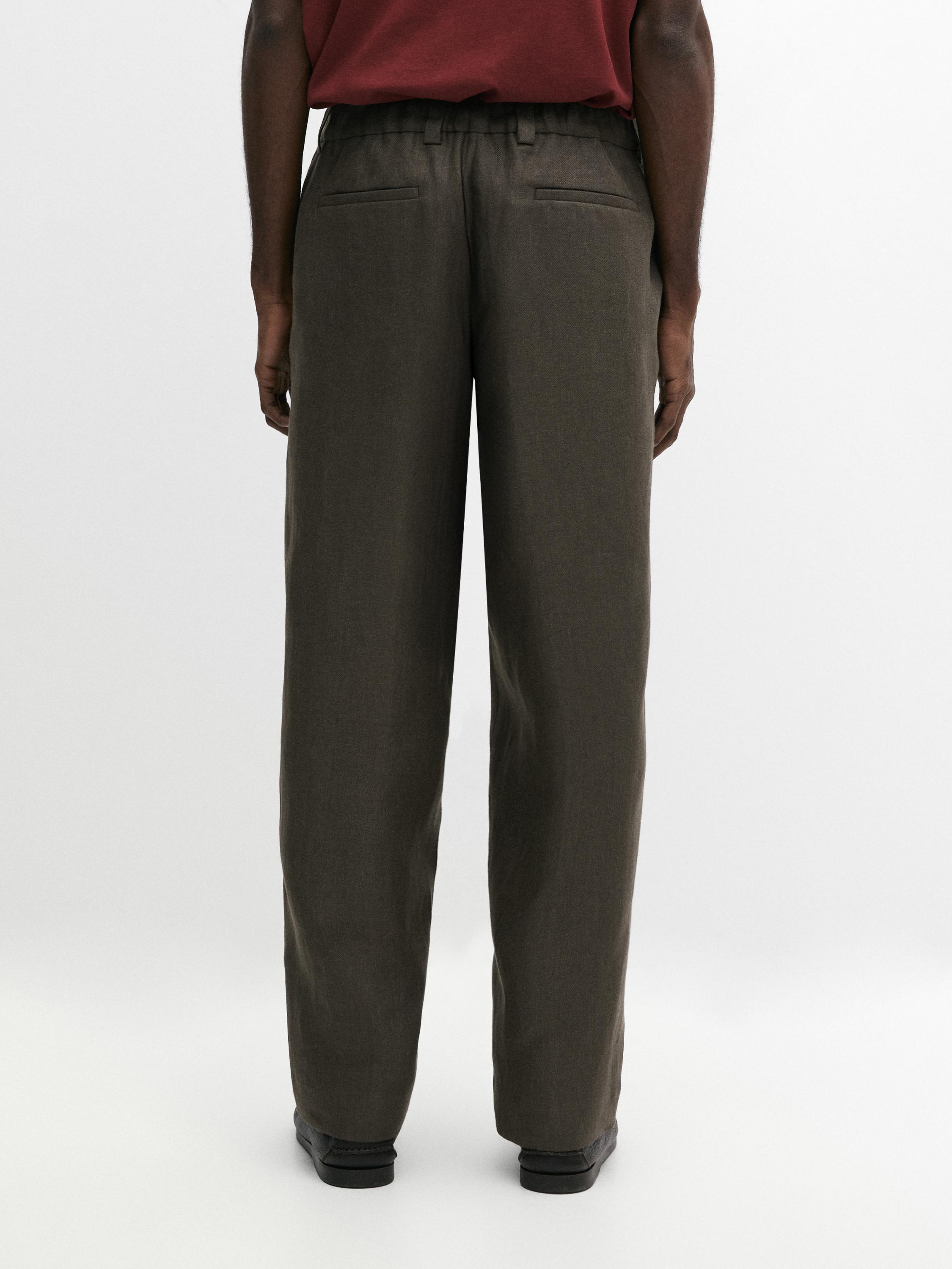 Linen trousers with herringbone detail — GREEN