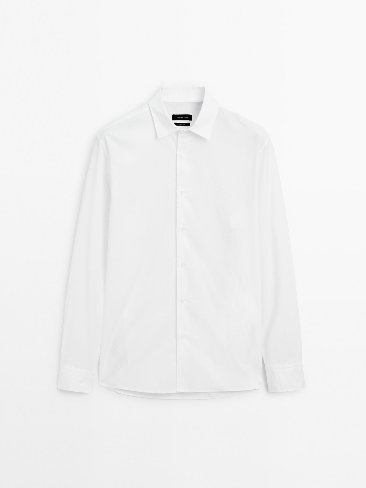Massimo Dutti - Herre - Regular Fit Skjorte Med Struktur Og Småternet Print - Hvid - L