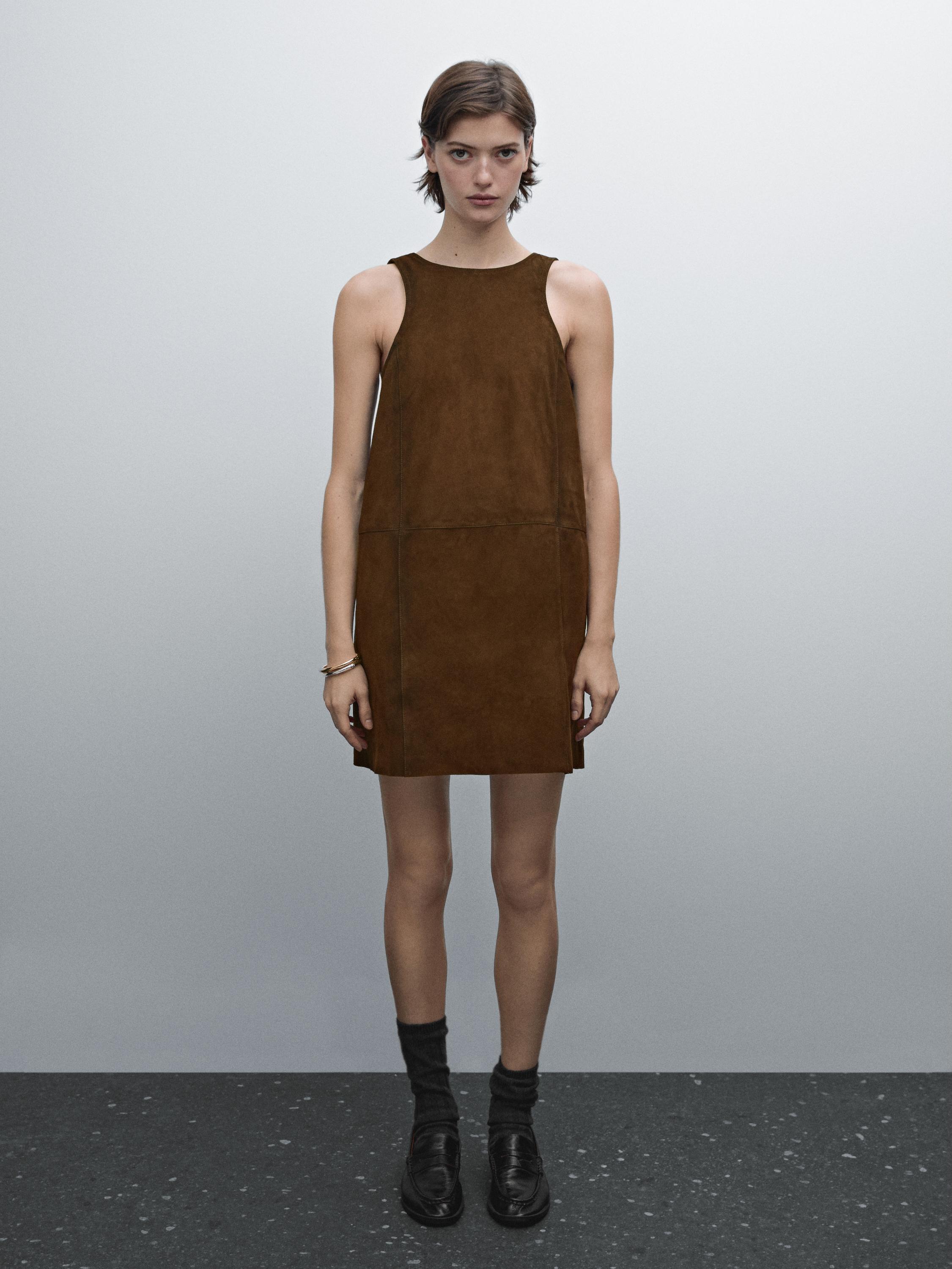 Skórzana sukienka mini z zamszu