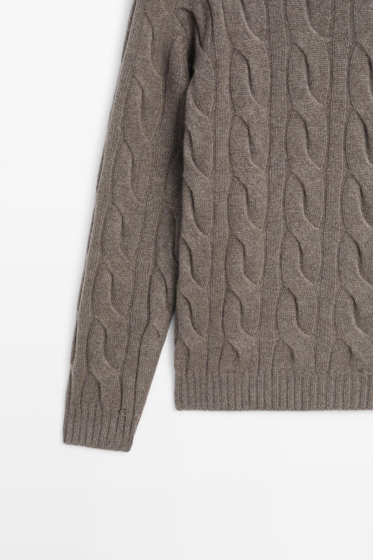100% cashmere cable knit sweater — DARK KHAKI