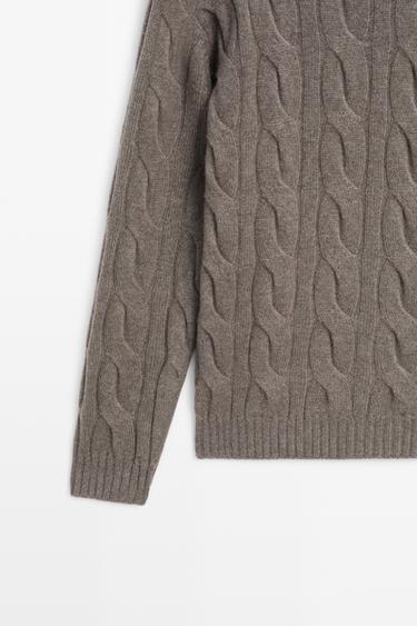 100% cashmere cable knit sweater — DARK KHAKI 7