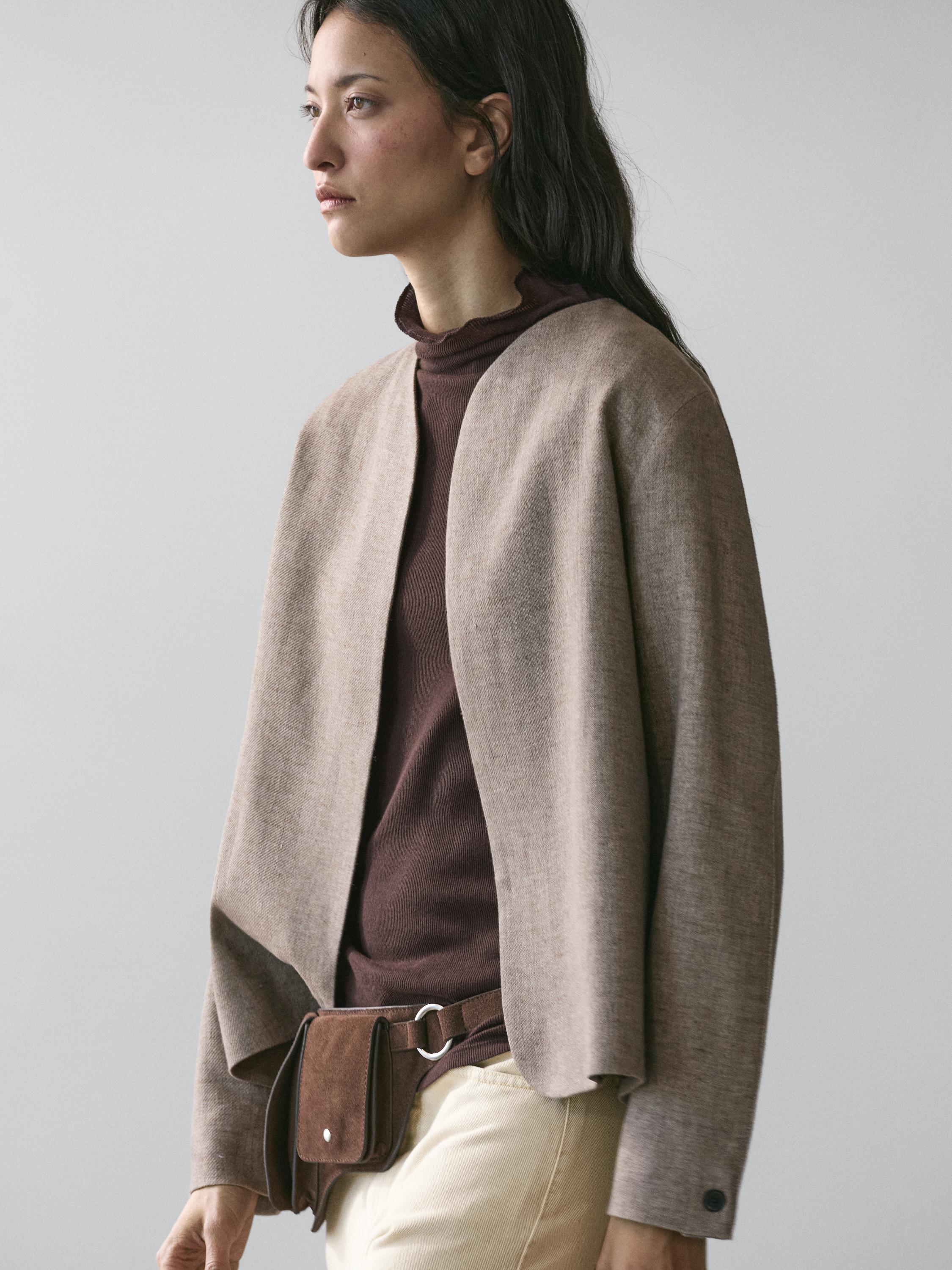 Short linen blend jacket — MOLE BROWN