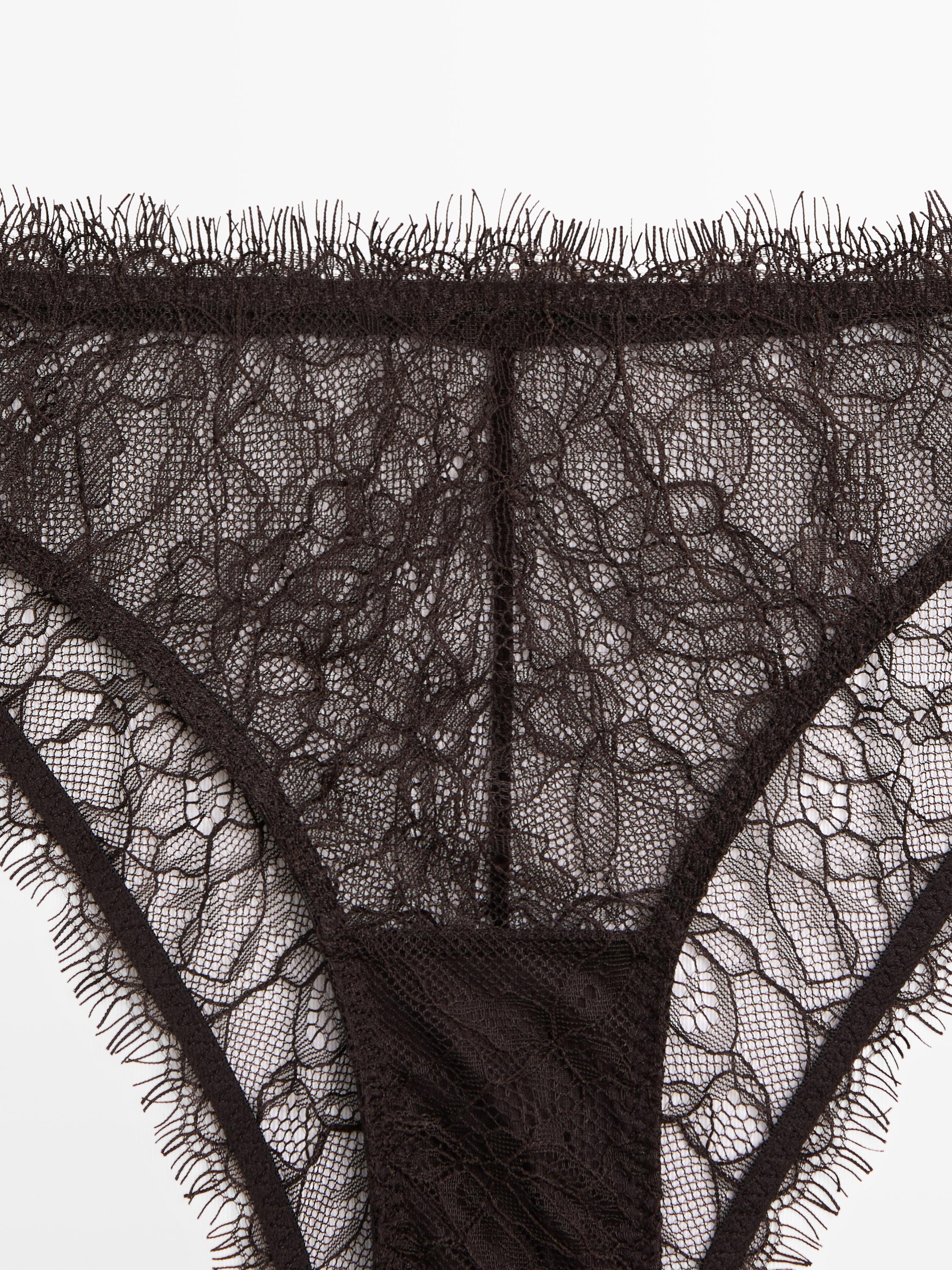 Floral lace briefs — BROWN