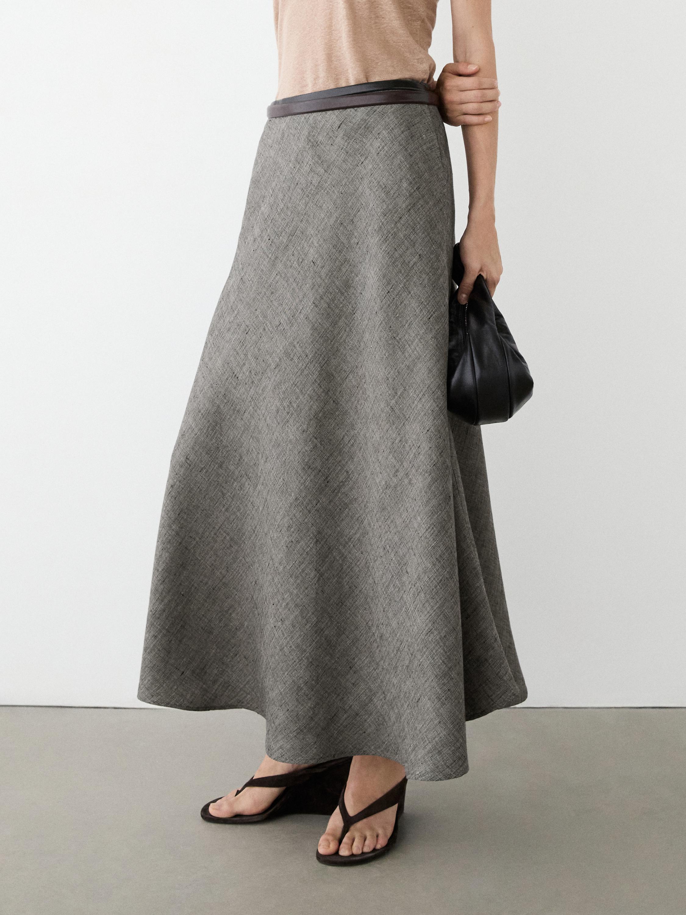 Linen flared midi skirt — BLACK