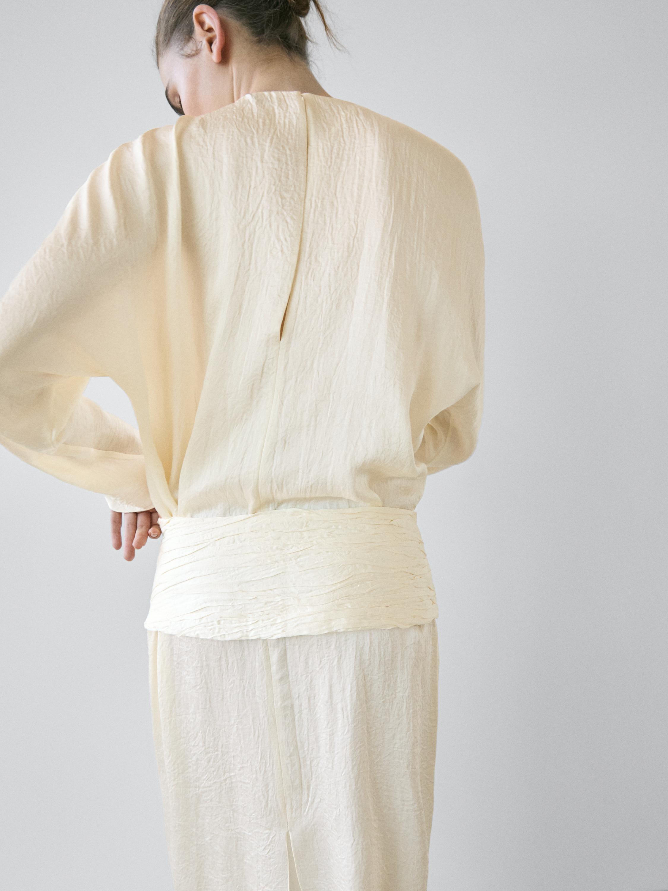 Midi dress with sash belt - STUDIO — Beige