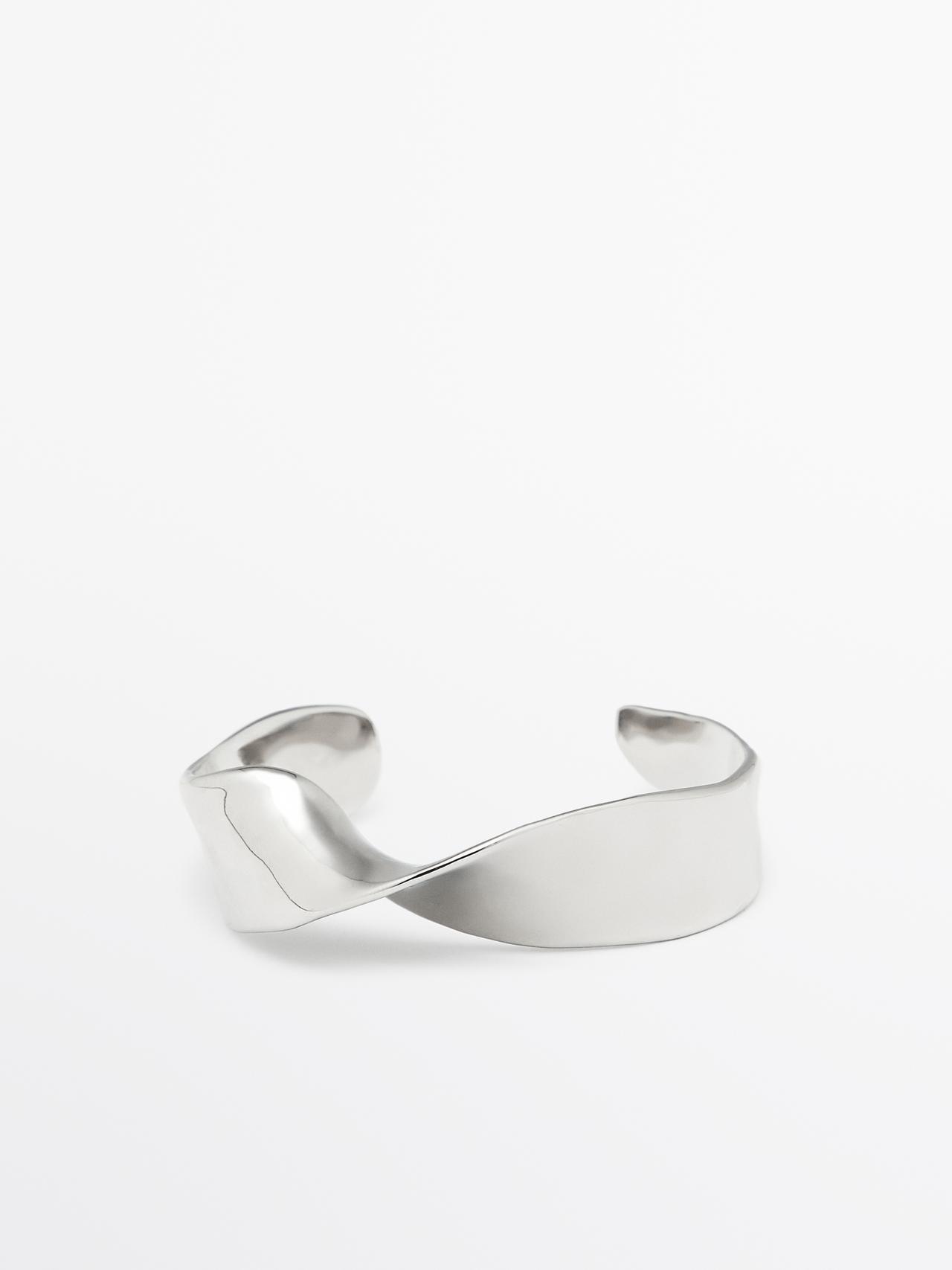 Massimo Dutti - Dame - Bredt Armbånd Med Struktur - Sølv - 01