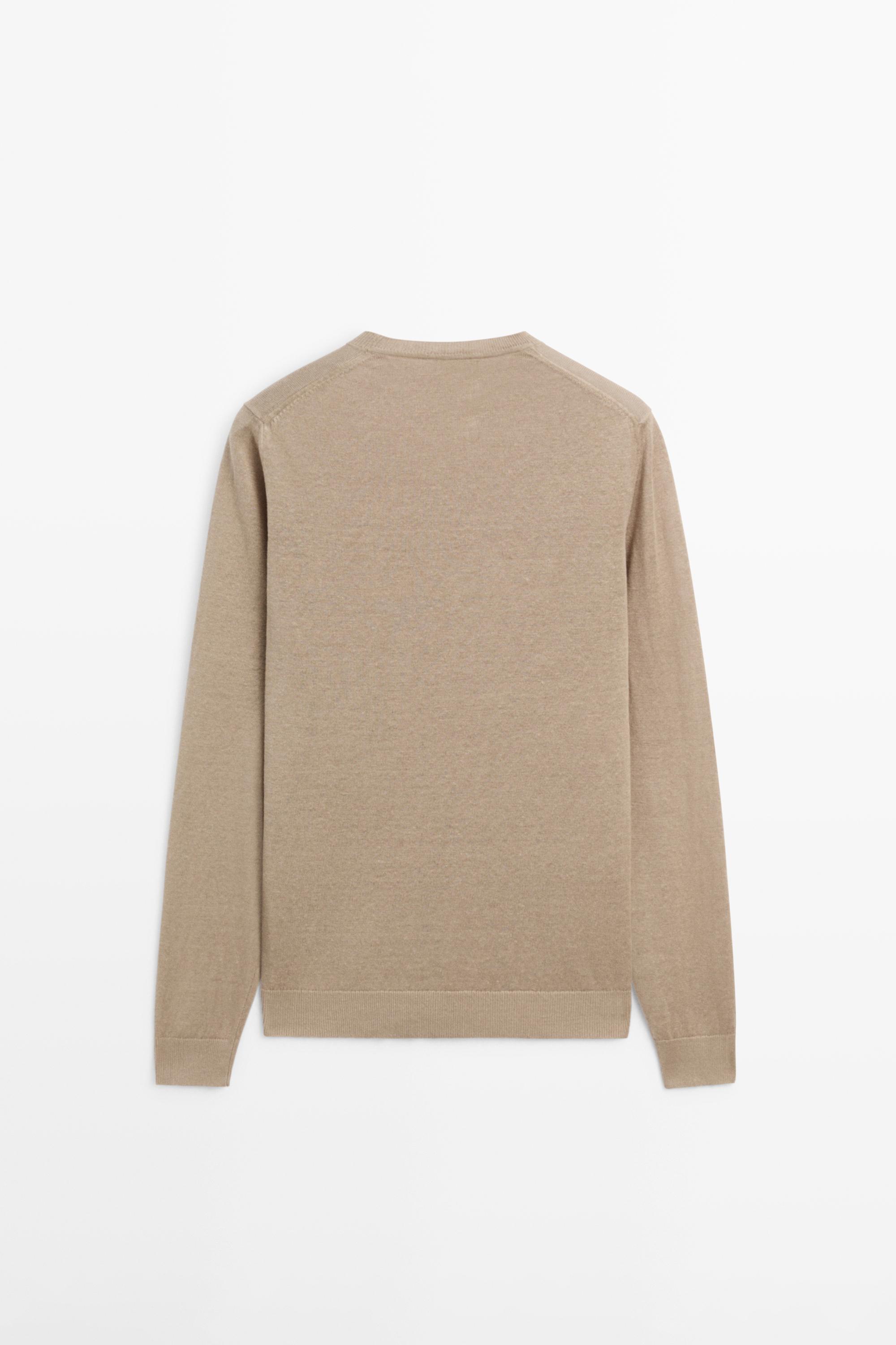 100% linen knit crew neck sweater — Sand beige