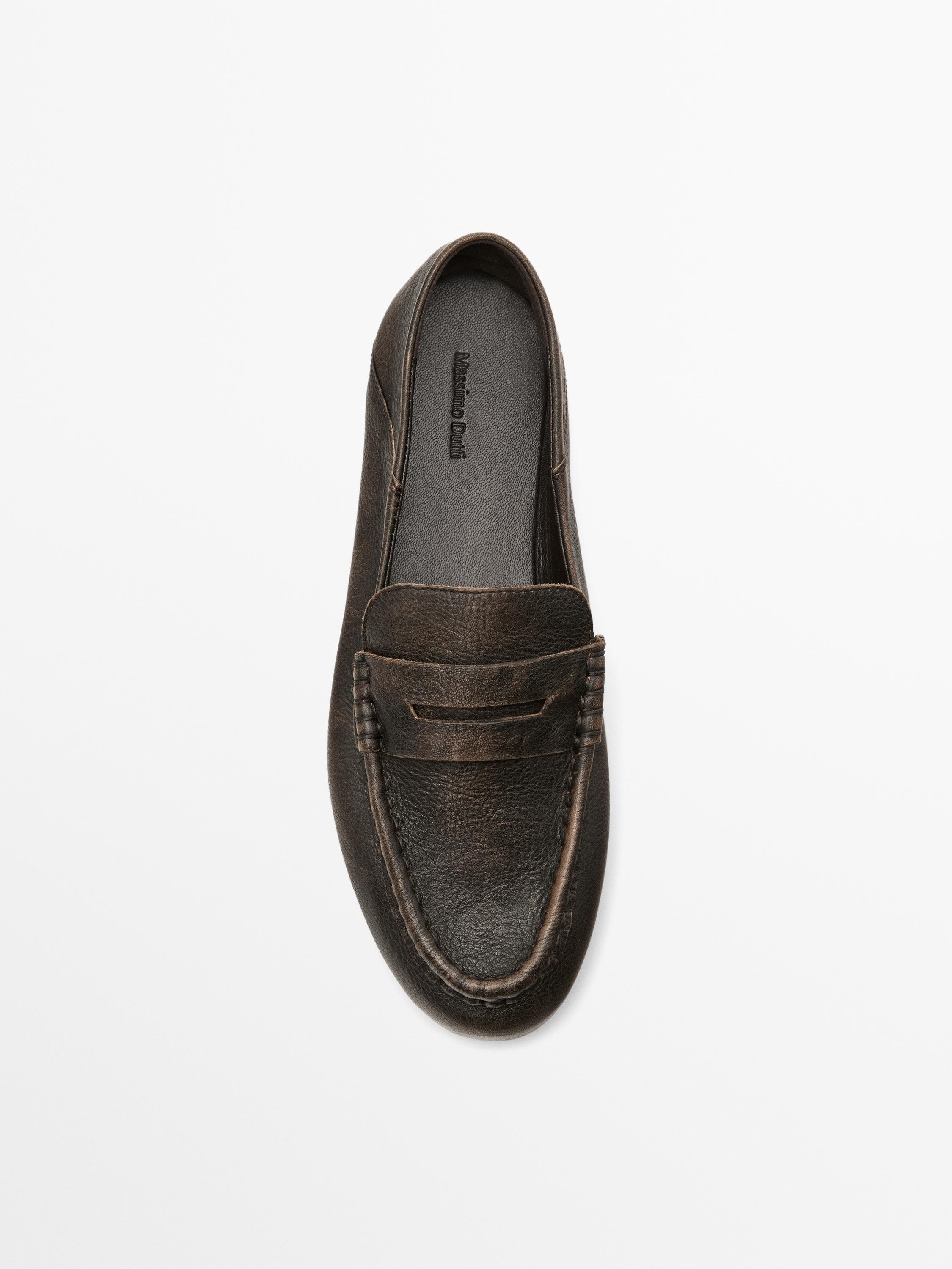 Brushed leather mule loafers