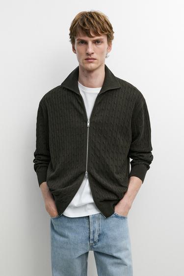 100% cotton braided knit cardigan — DARK GREEN 3