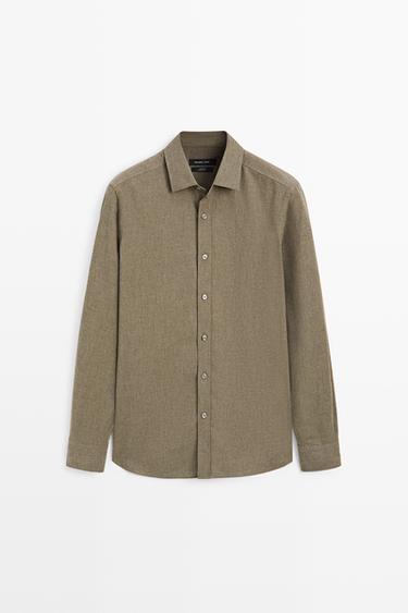 100% cotton regular fit melange twill shirt — GREEN 2