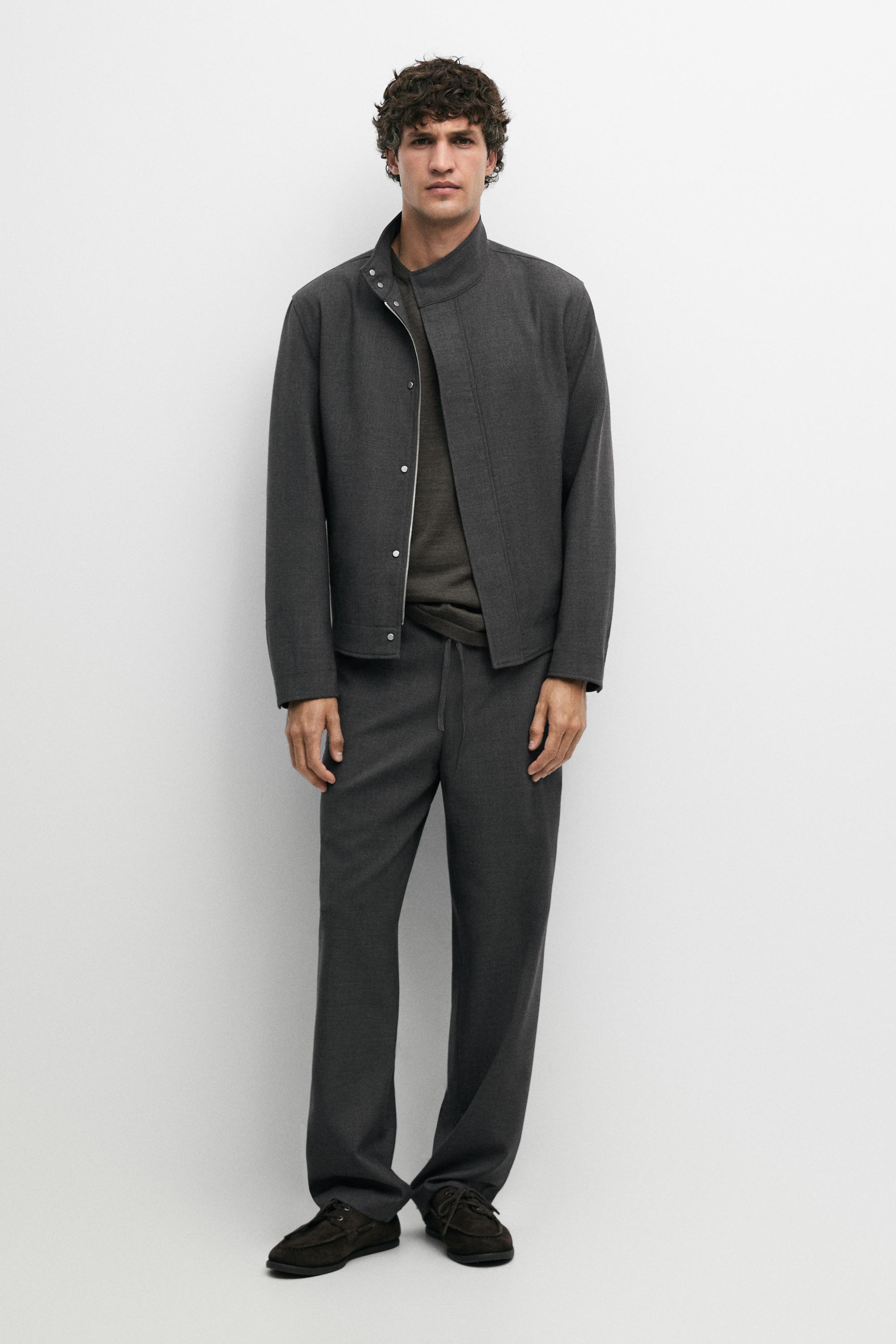 Massimo Dutti 100% Wool Total Look Pants In Grey