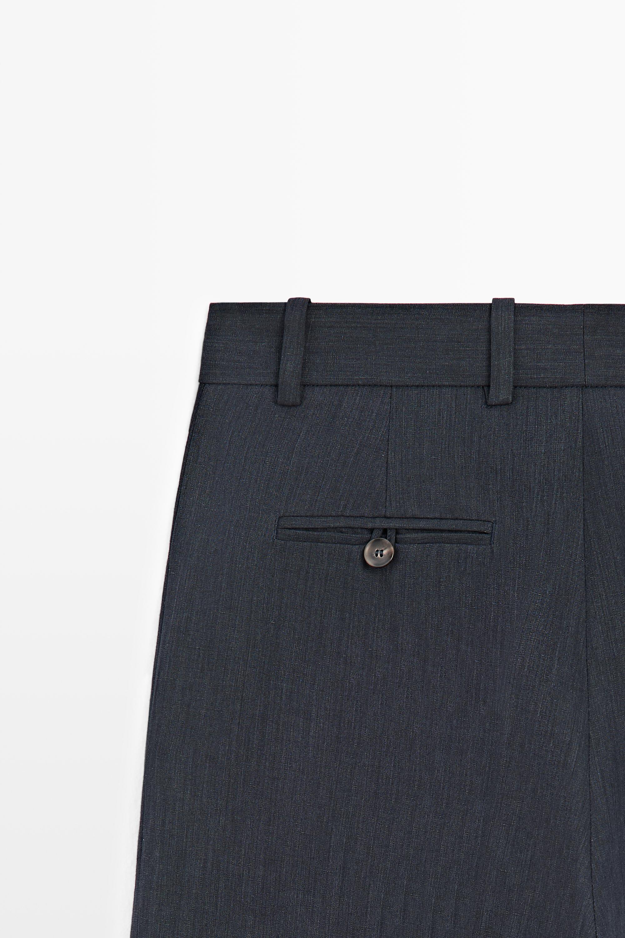 Massimo Dutti Melange Linen Suit Pants In Blue