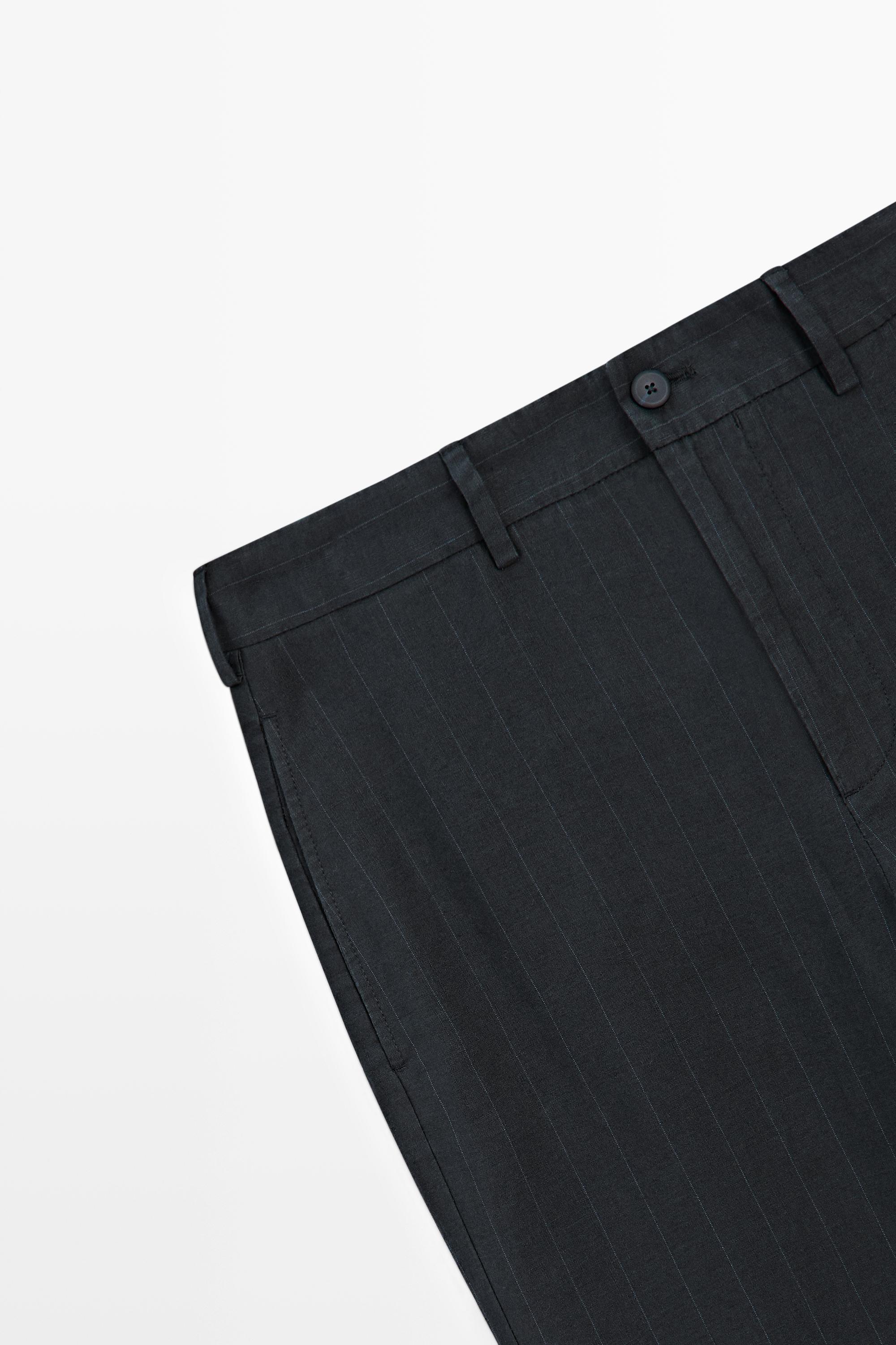 Linen trousers with striped detail — NAVY BLUE