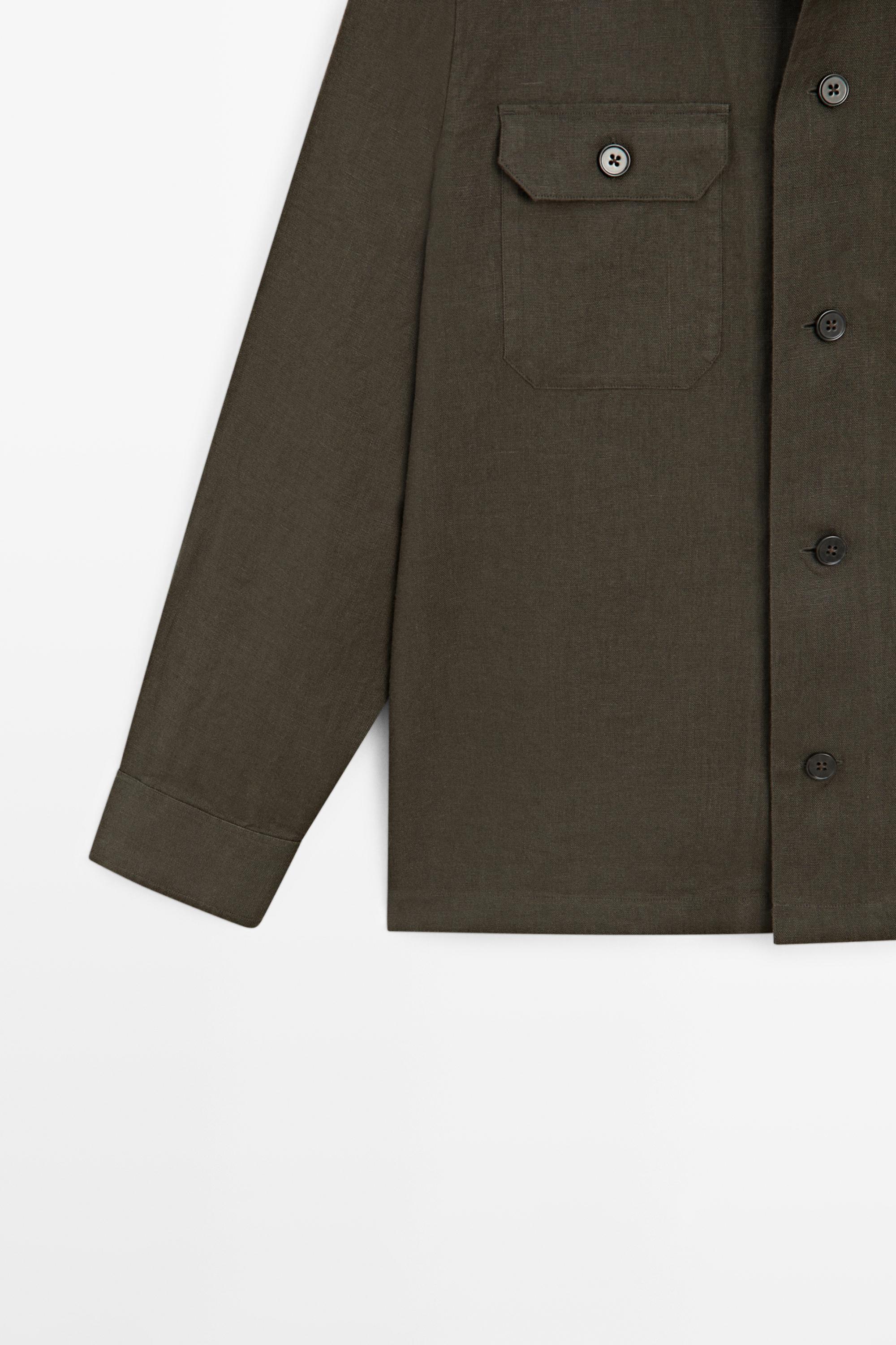 Total look linen overshirt with pockets — DARK GREEN