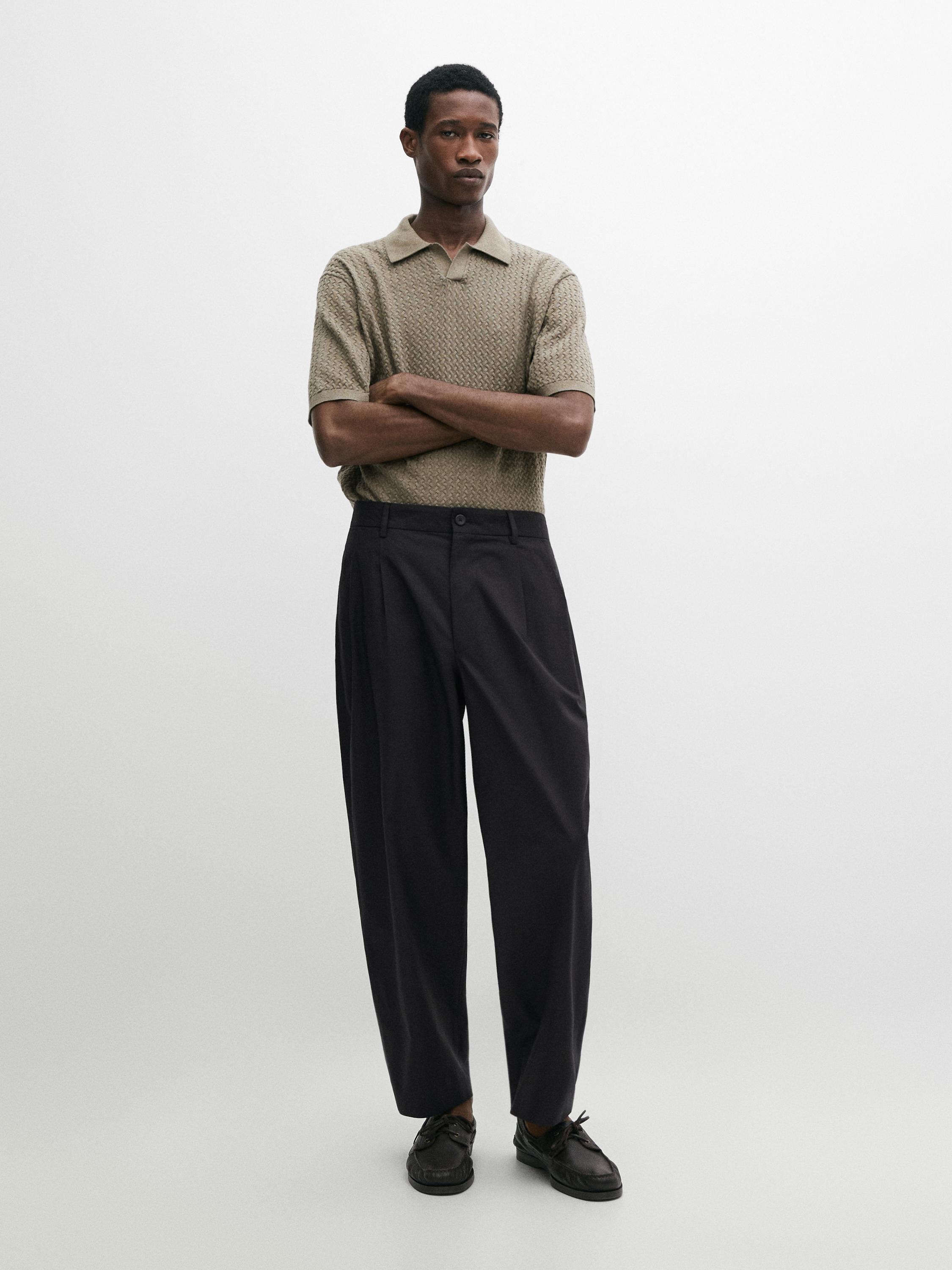 Cotton trousers with double darts — NAVY BLUE