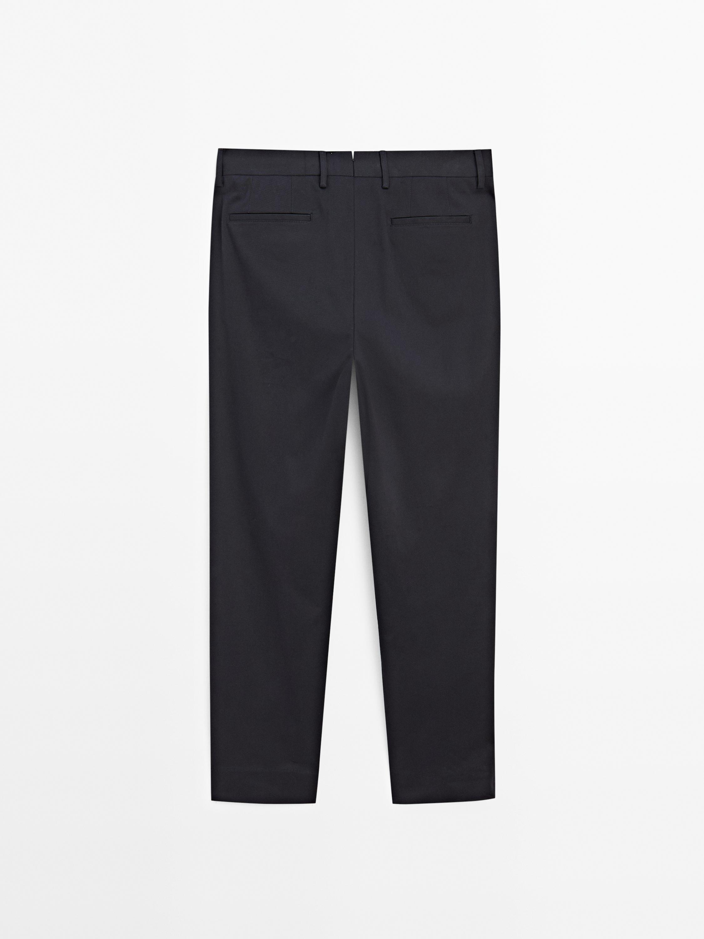 Cotton blend slim fit trousers