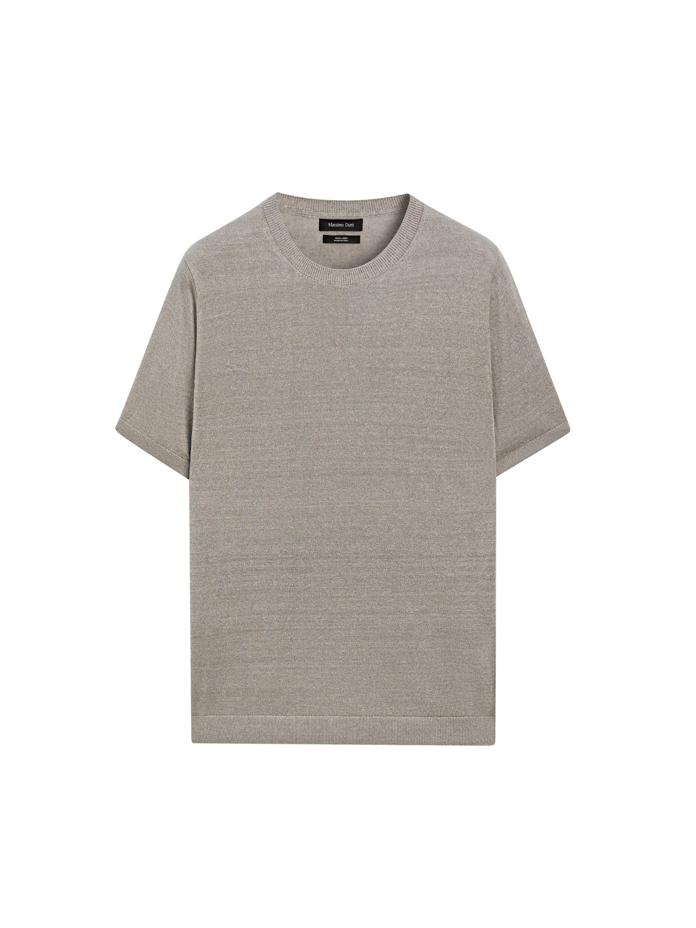 Lightweight 100% linen knit T-shirt — NATURAL GREY