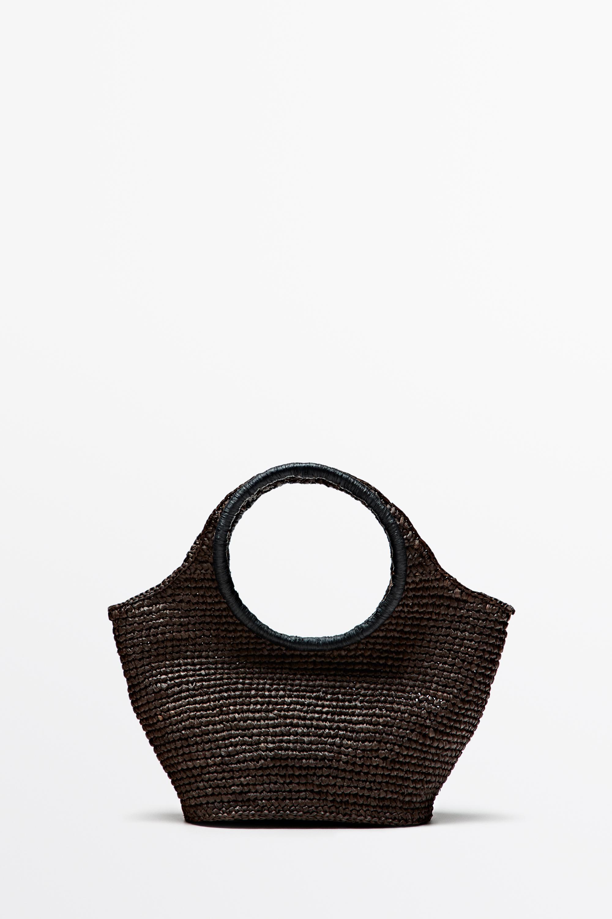 100% Raffia Mini Crescent Bag — BROWN