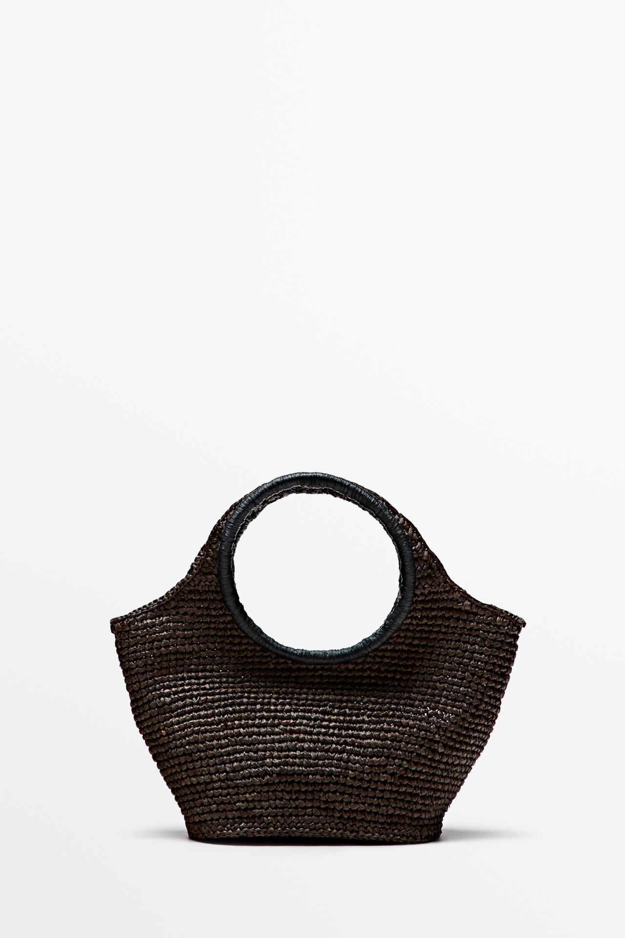 100% Raffia Mini Crescent Bag — BROWN