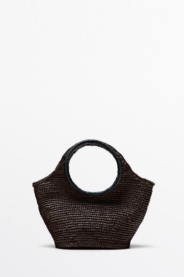 100% Raffia Mini Crescent Bag — BROWN 1