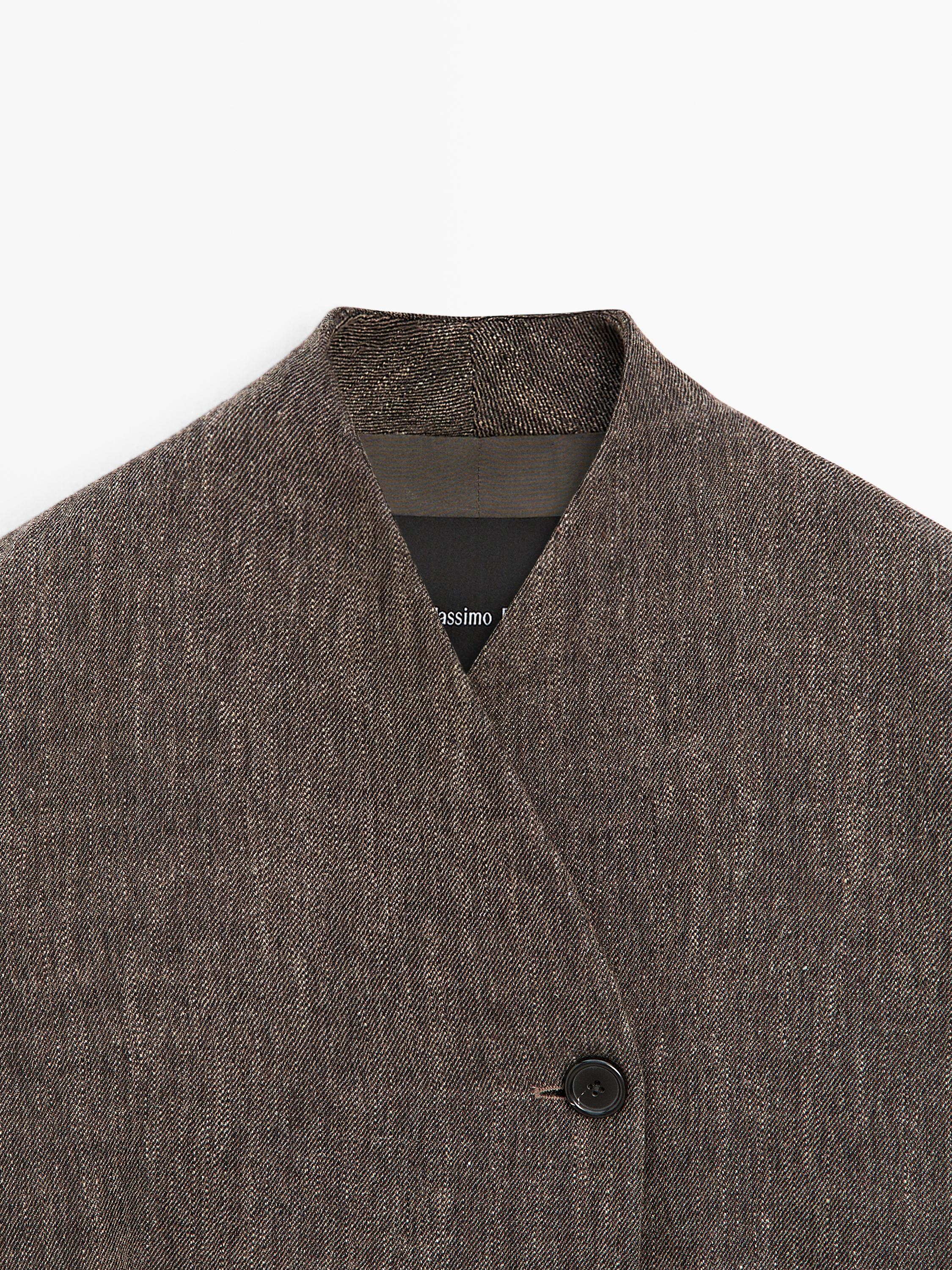 Flecked wool blend coat with high collar — BROWN