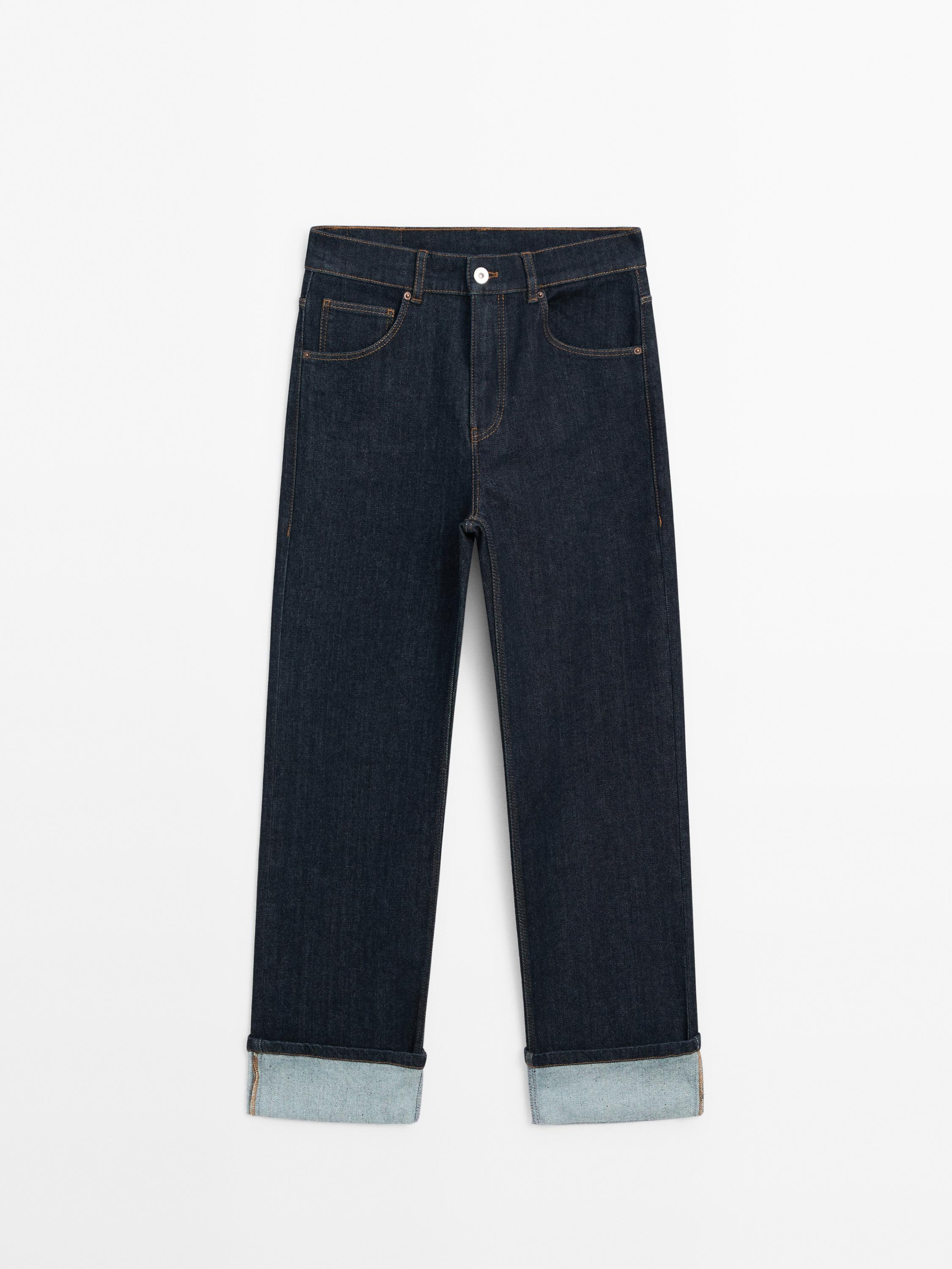 Faded straight-leg high-waist jeans