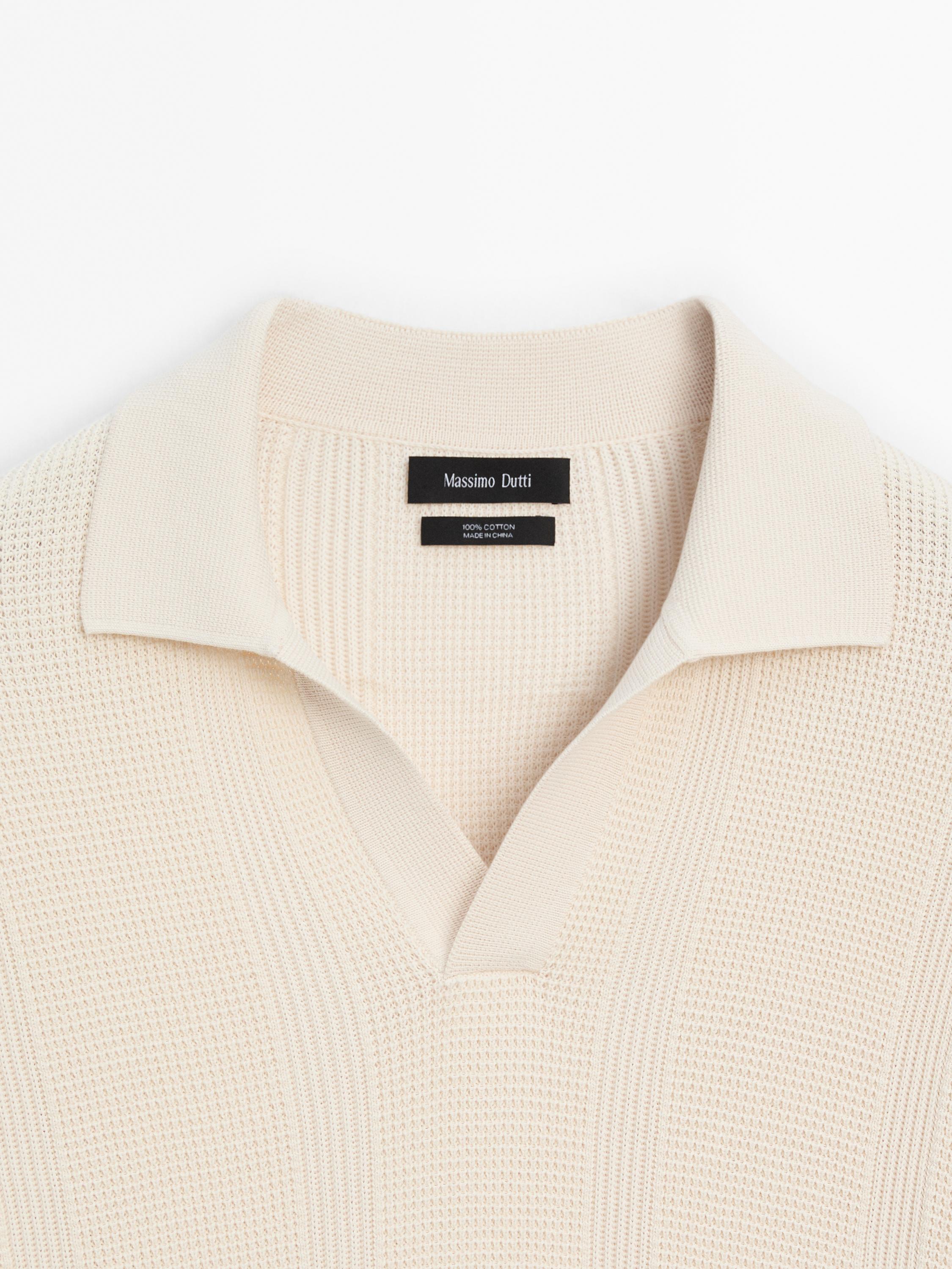 ★Massimo Dutti★ Short sleeve cotton knit polo shirt Short sleeve cotton knit polo shirt · Black, Beige