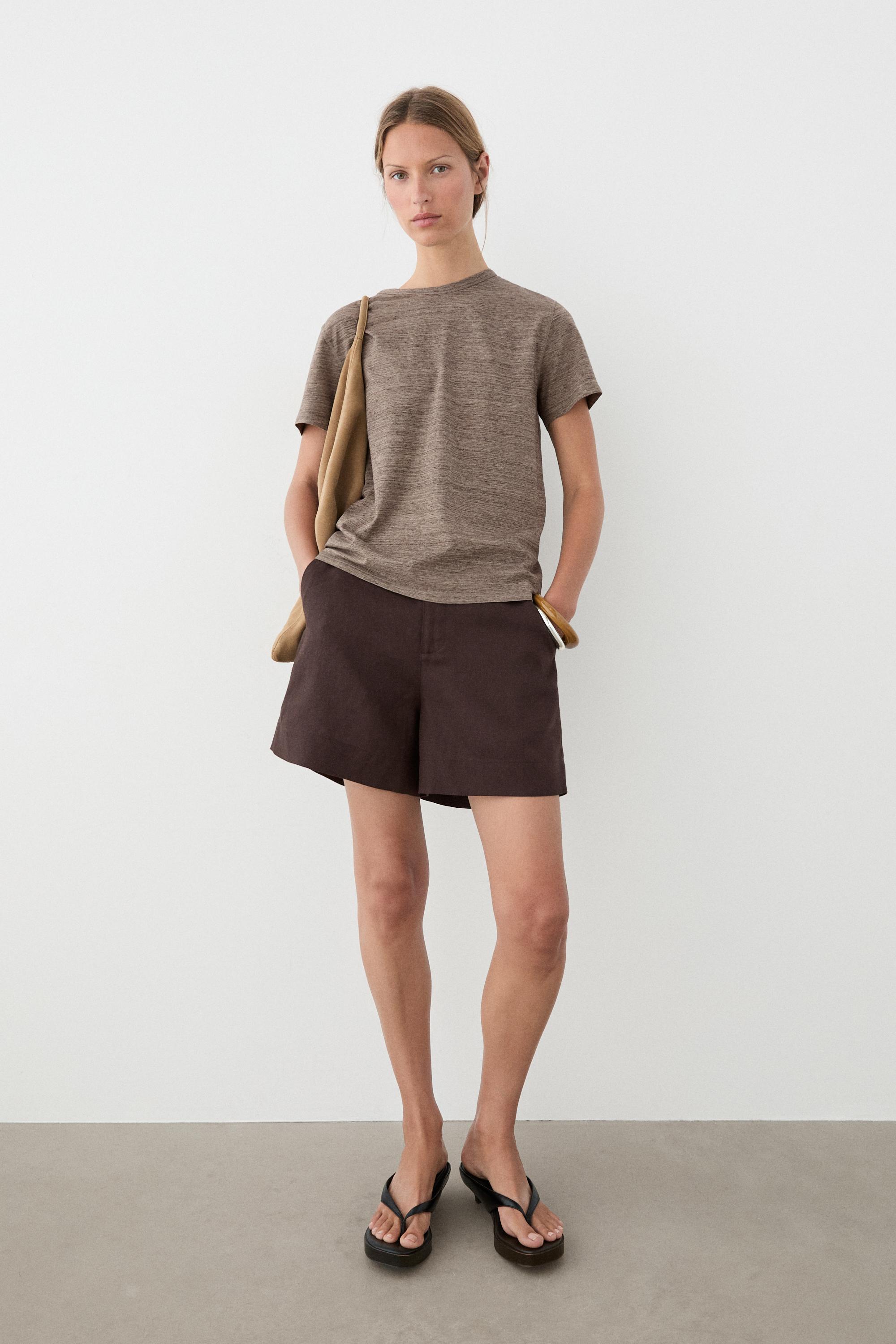100% linen short Bermuda shorts — BROWN