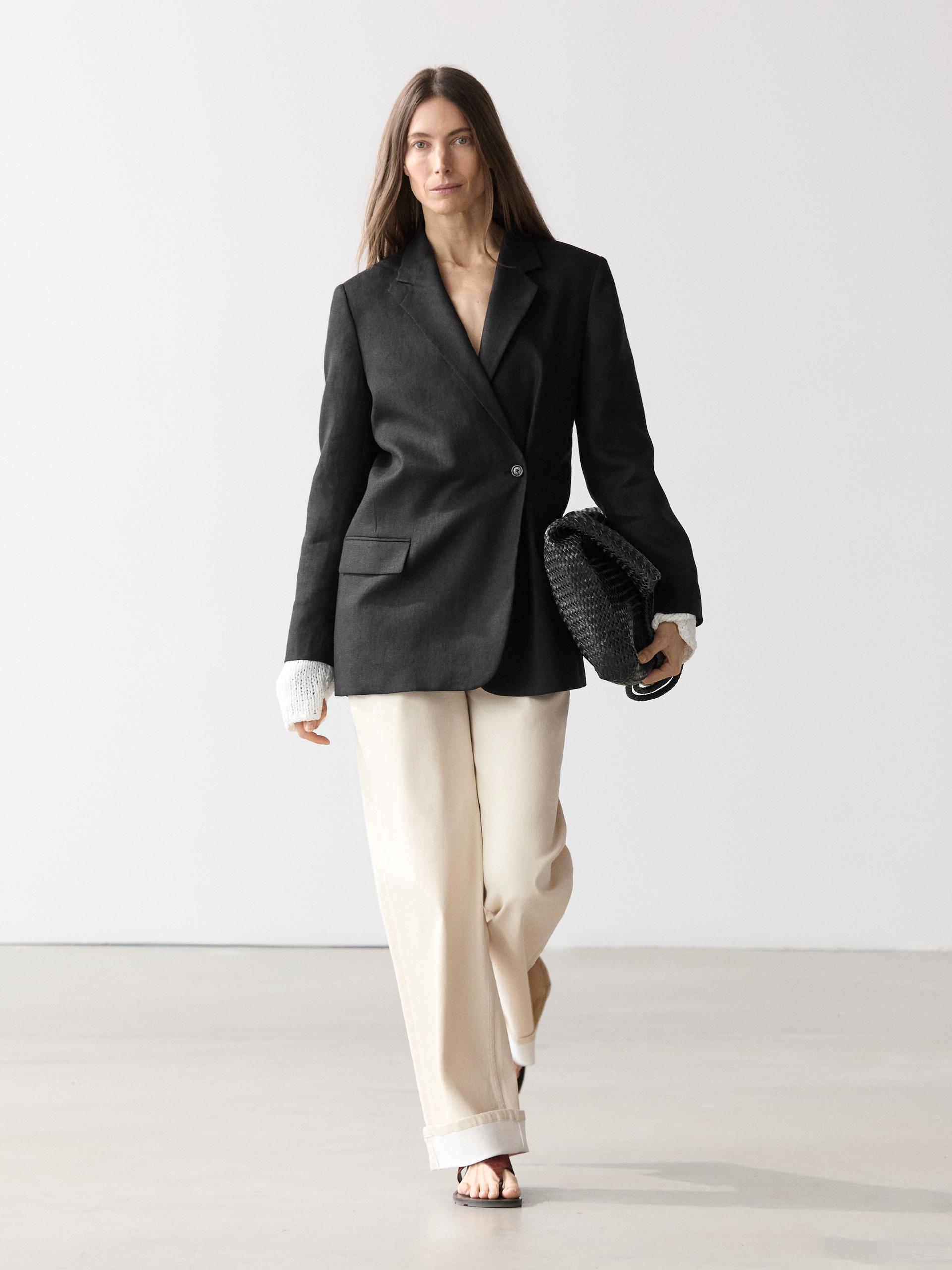 American Double-Breasted Linen Jacket - Nero - 40 (It 44) - Massimo Dutti - Femminile