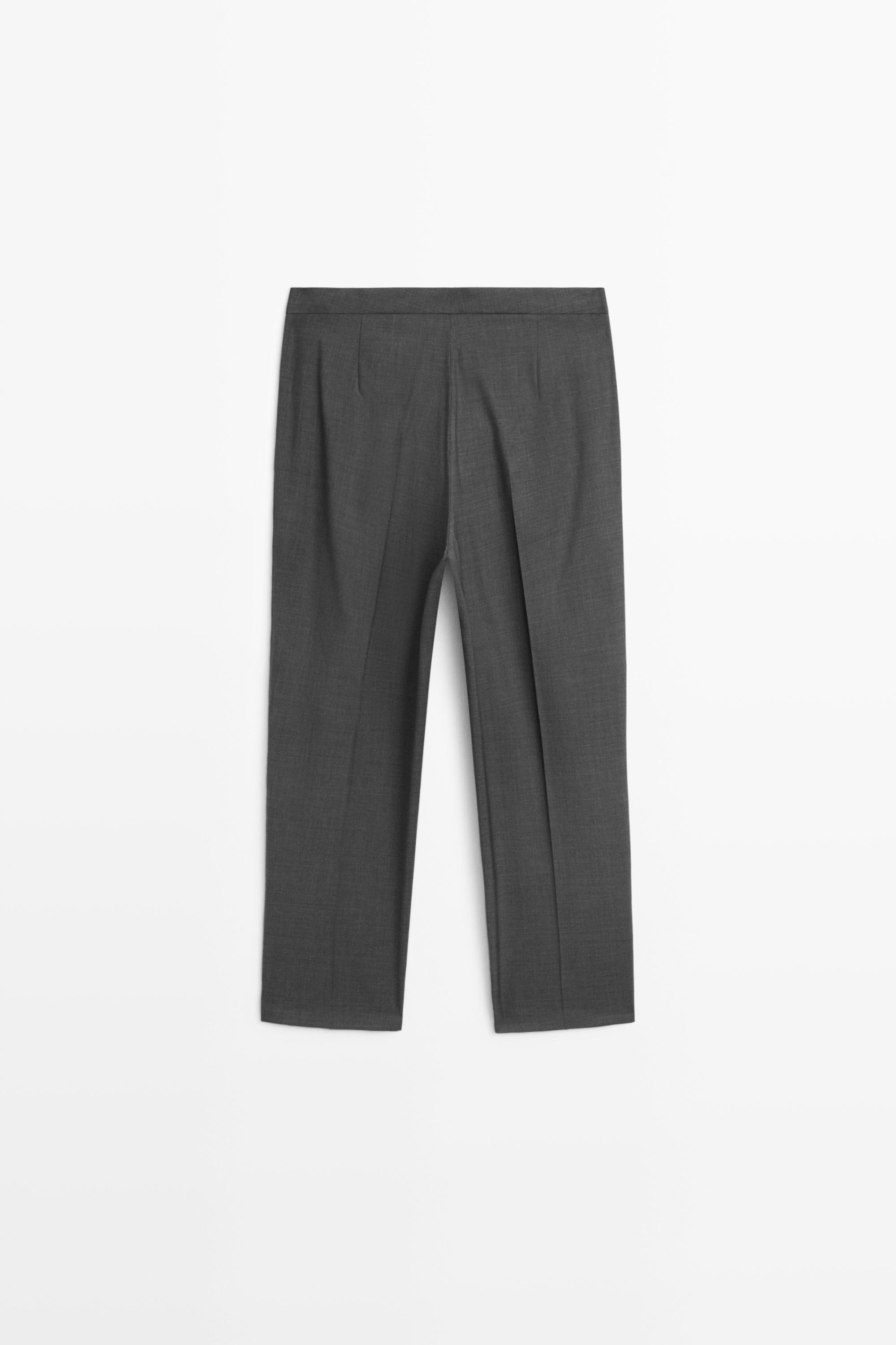 100% cool wool pleated pants — DARK GREY
