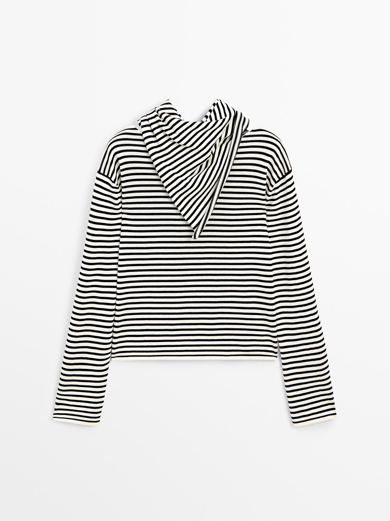 Massimo Dutti - Dames - Gestreepte Trui Met Bandana - Ecru - Xs