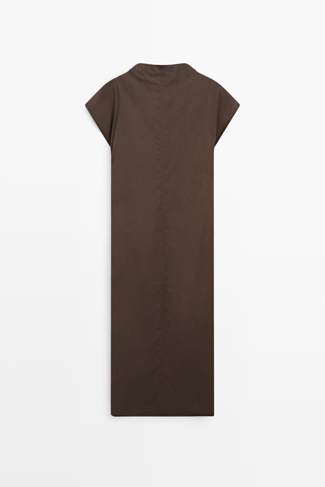 100% cotton draped poplin dress — BROWN