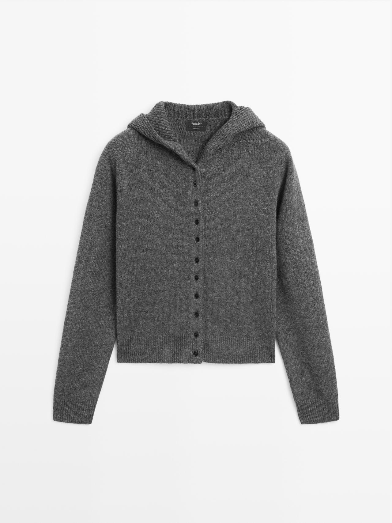Massimo Dutti - Dame - Cardigan I 100 % Uld Med Hætte - Koksgrå - L