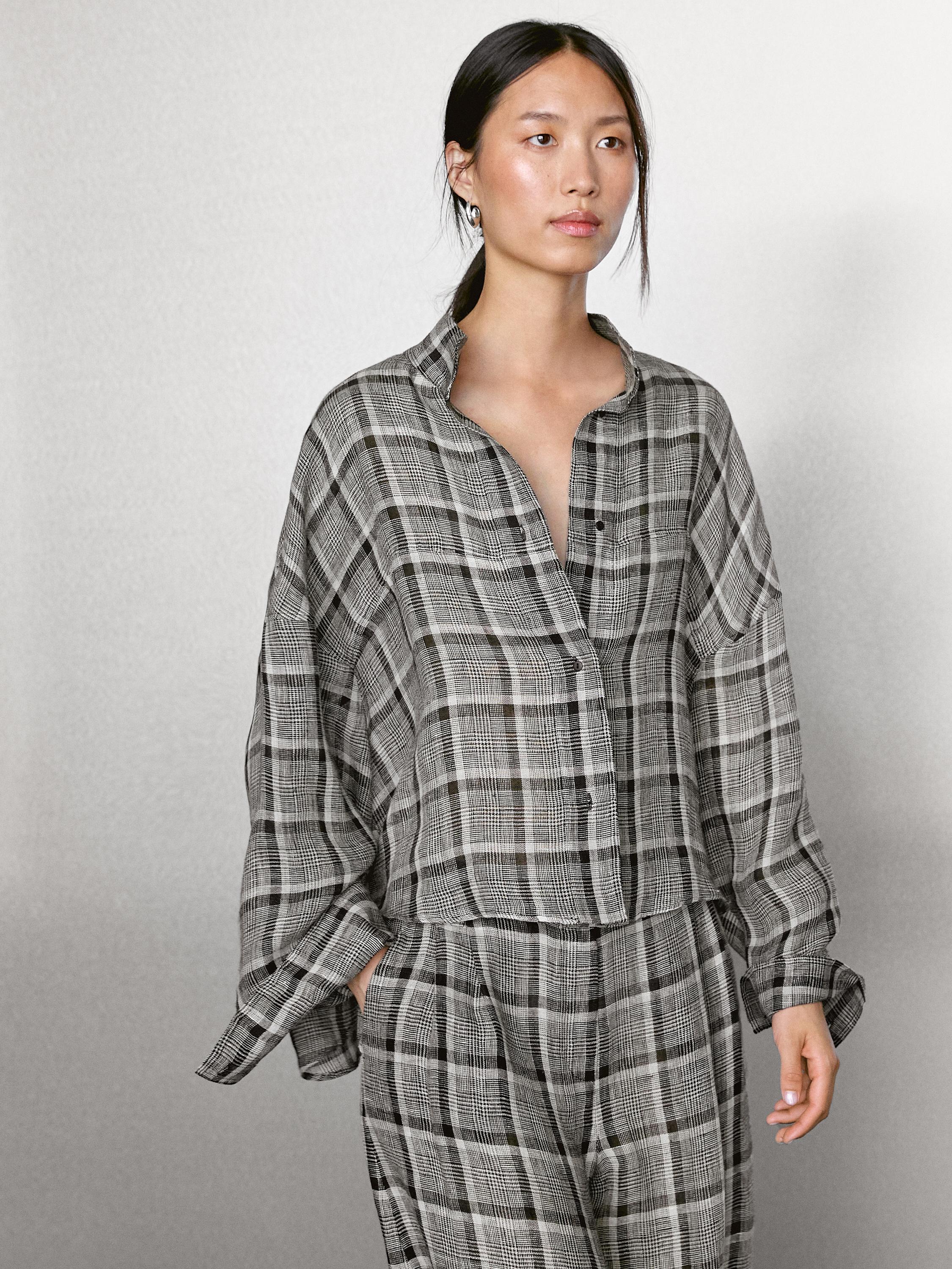 Chemise à carreaux 100 % lin