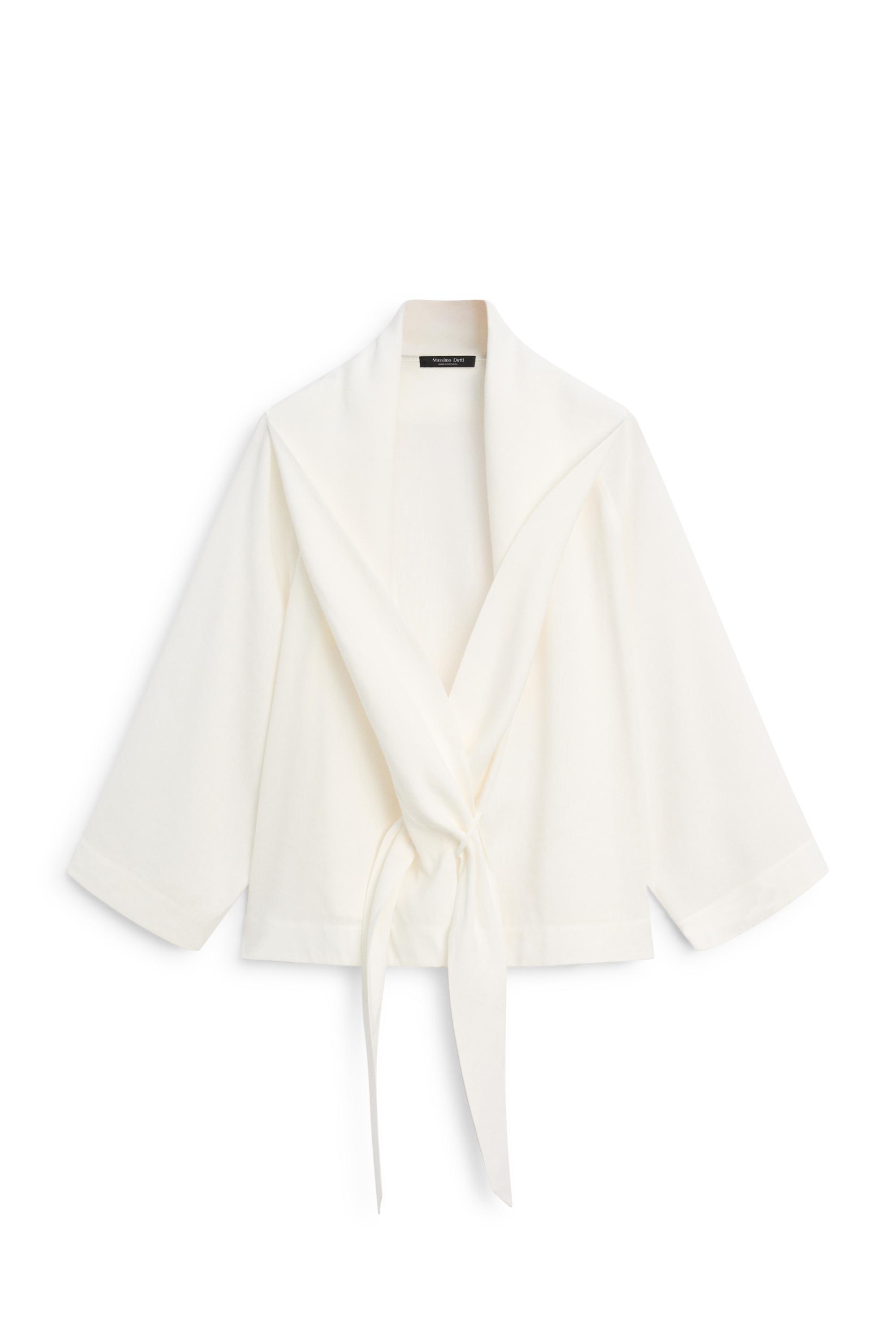 Flowing linen-blend shirt with tie detail — WHITE