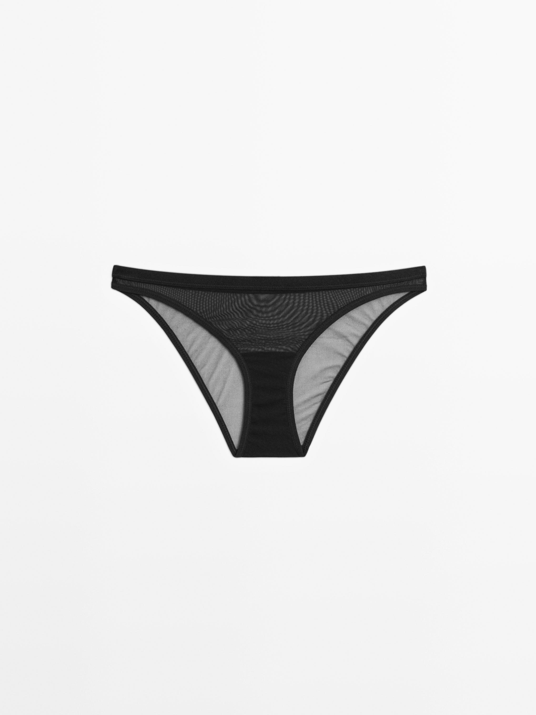 Semi-sheer mesh briefs — BLACK