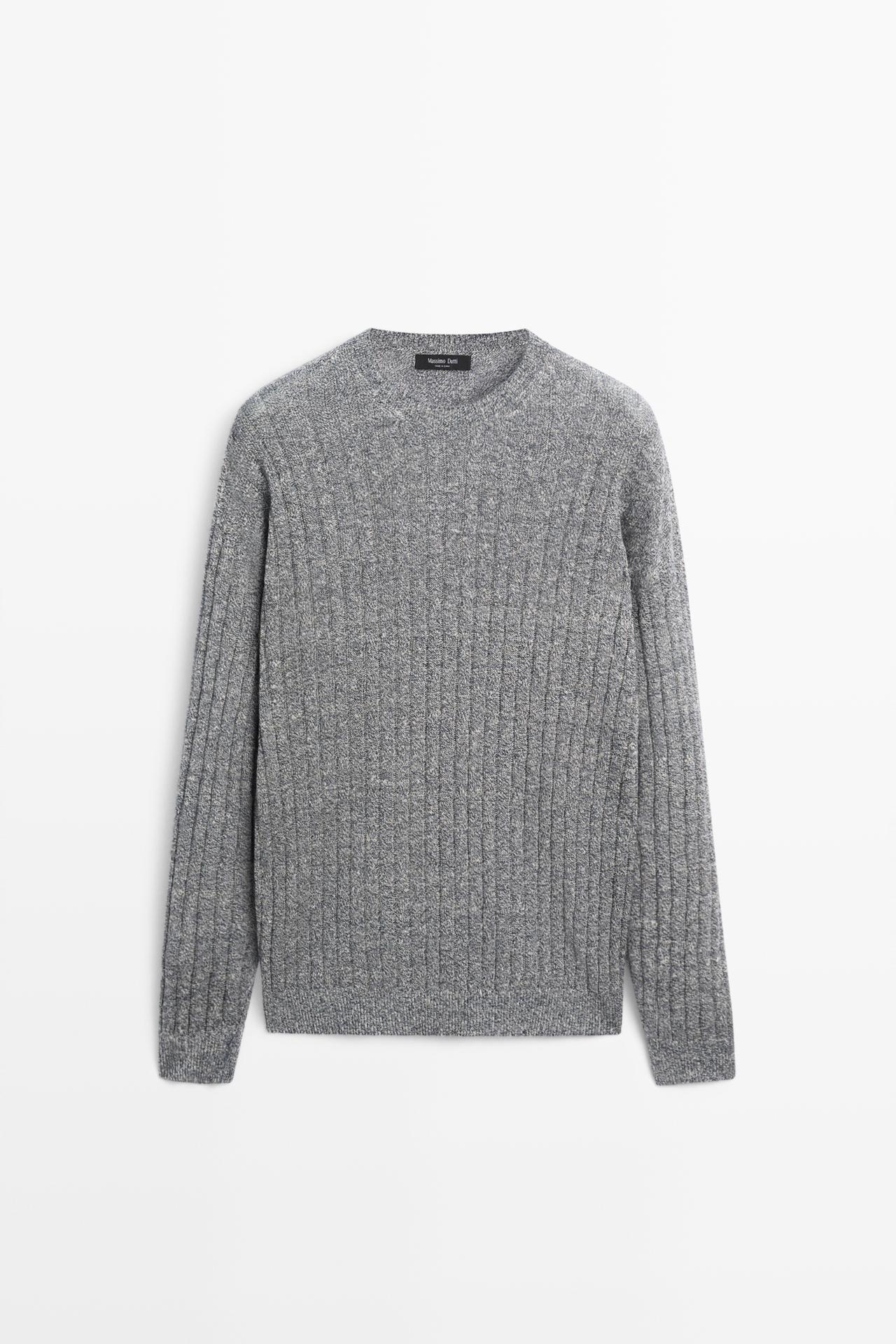 Linen cotton mouliné knit sweater — NAVY BLUE