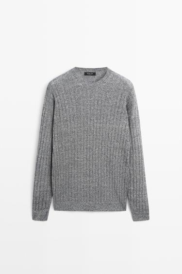 Linen cotton mouliné knit sweater — NAVY BLUE 2