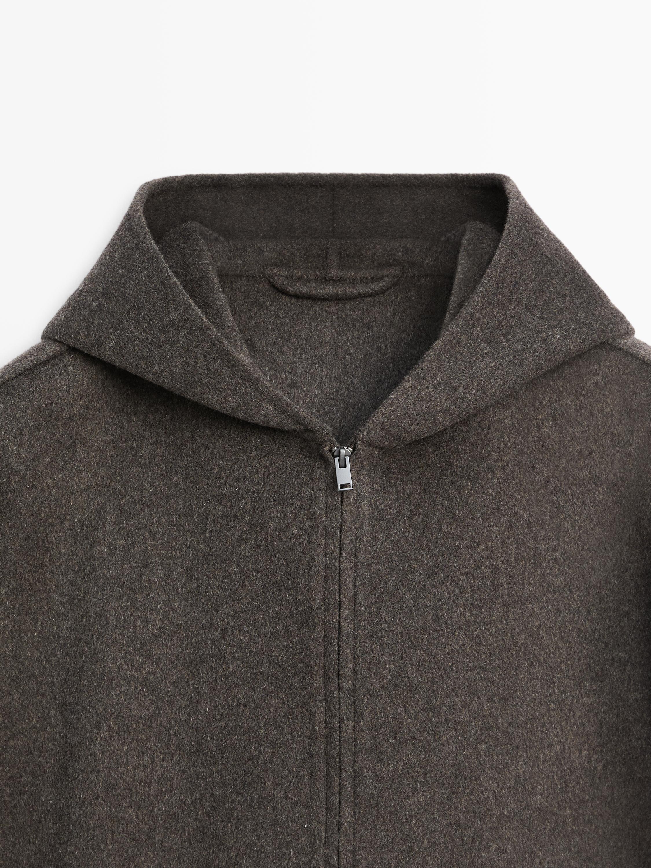 Wool blend double fabric hooded jacket — MINK