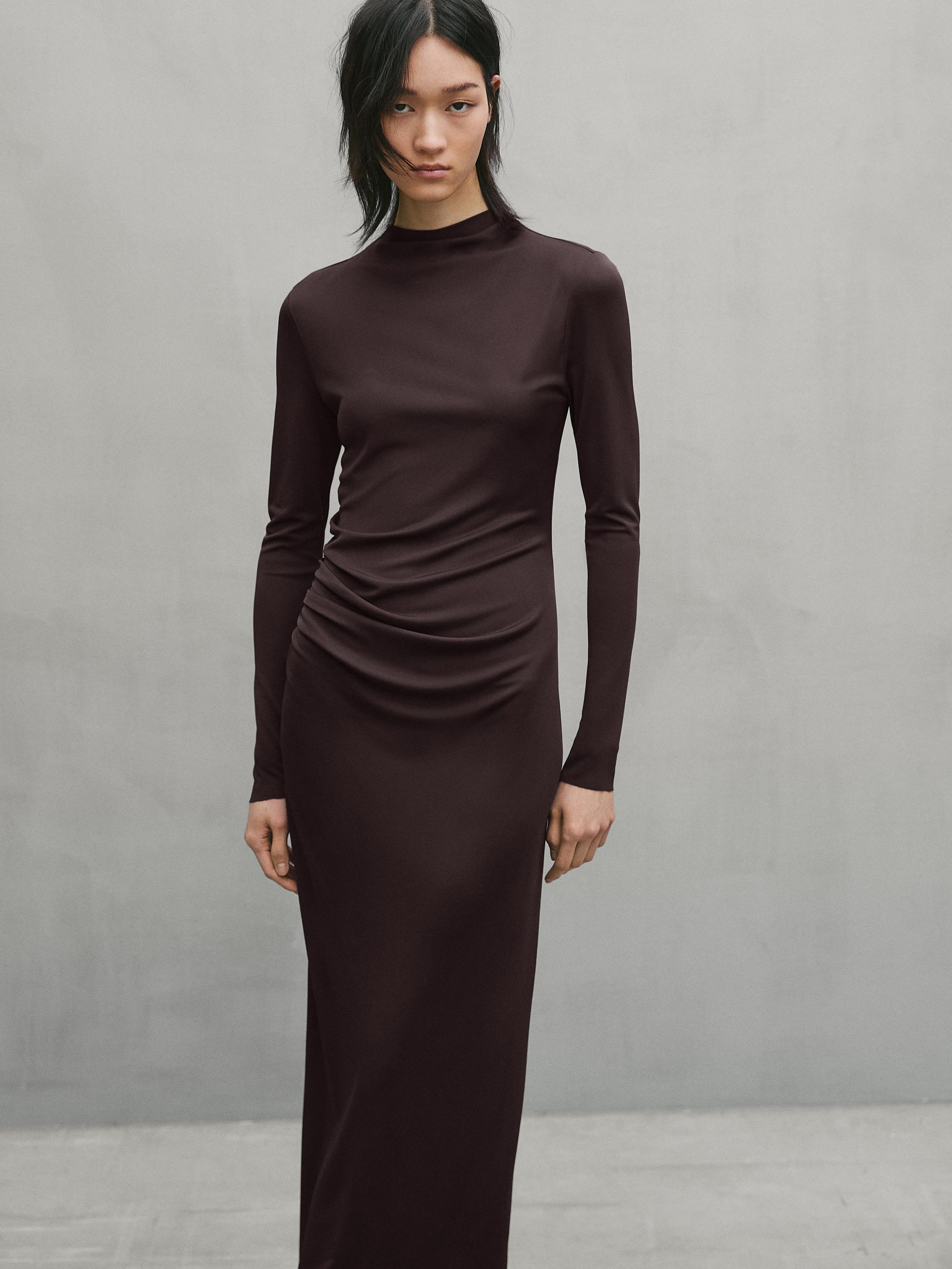 Long dress with gathering and long sleeves - Studio