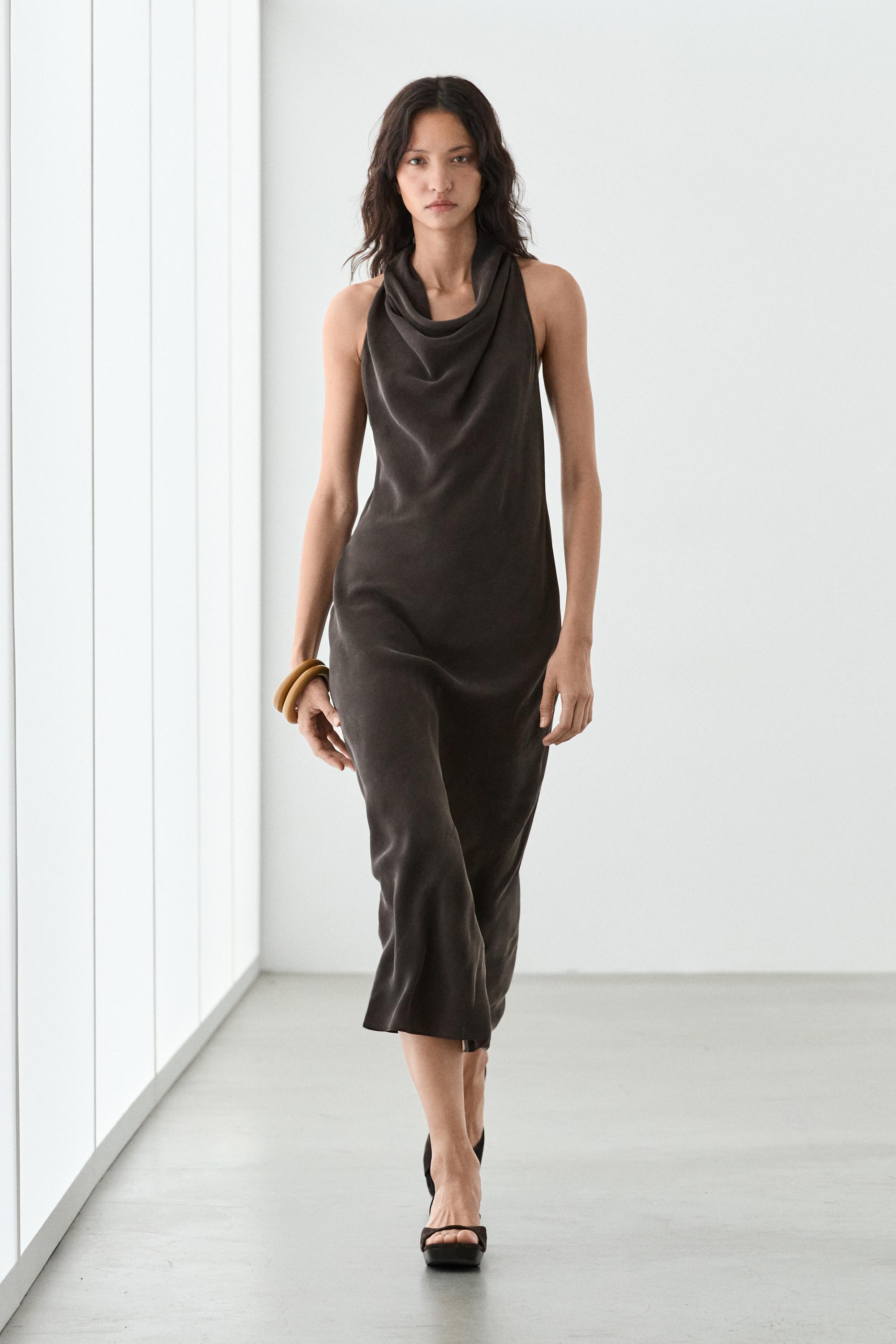 Midi dress with cowl neckline Dark Grey Dress | Massimo Dutti Midi dress with cowl neckline Dark Grey Dress | Massimo Dutti