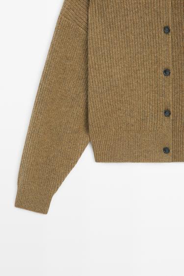 100% wool purl funnel neck cardigan — OIL 7