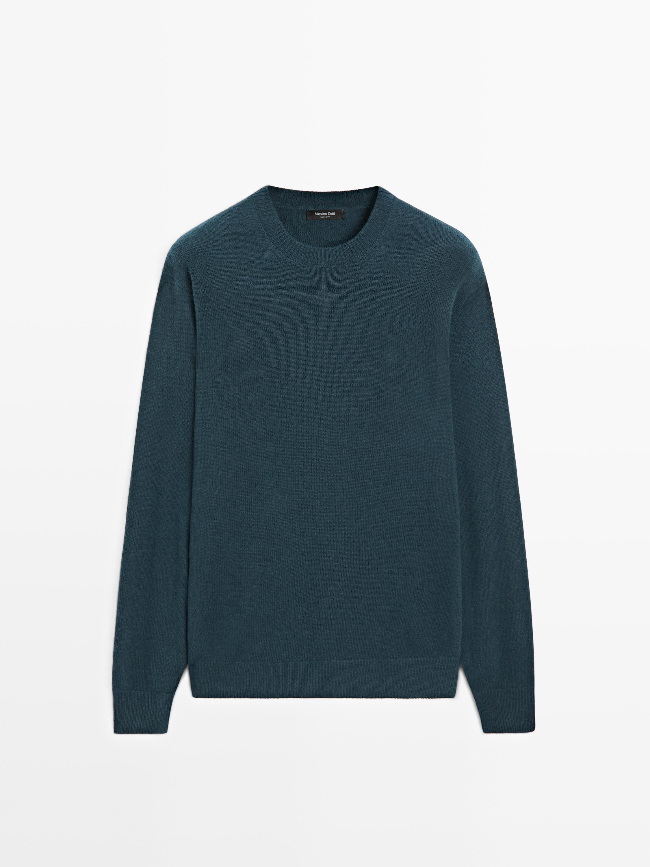 Wool blend crew neck knit sweater